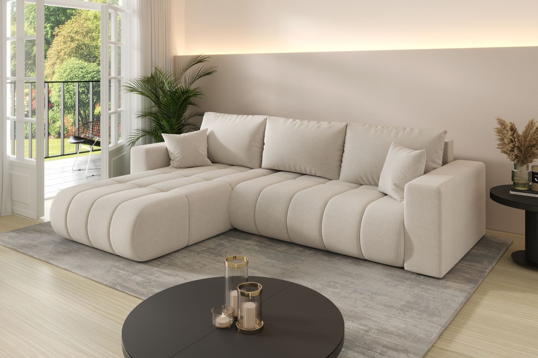 Kaiser Möbel Ecksofa mit Schlaffunktion,Sofa L-form im Stoff WIND MILO PREMIUM, Ecksofa, Pflegeleicht dank Easy-Clean,Natürliche Struktur und angenehme Haptik