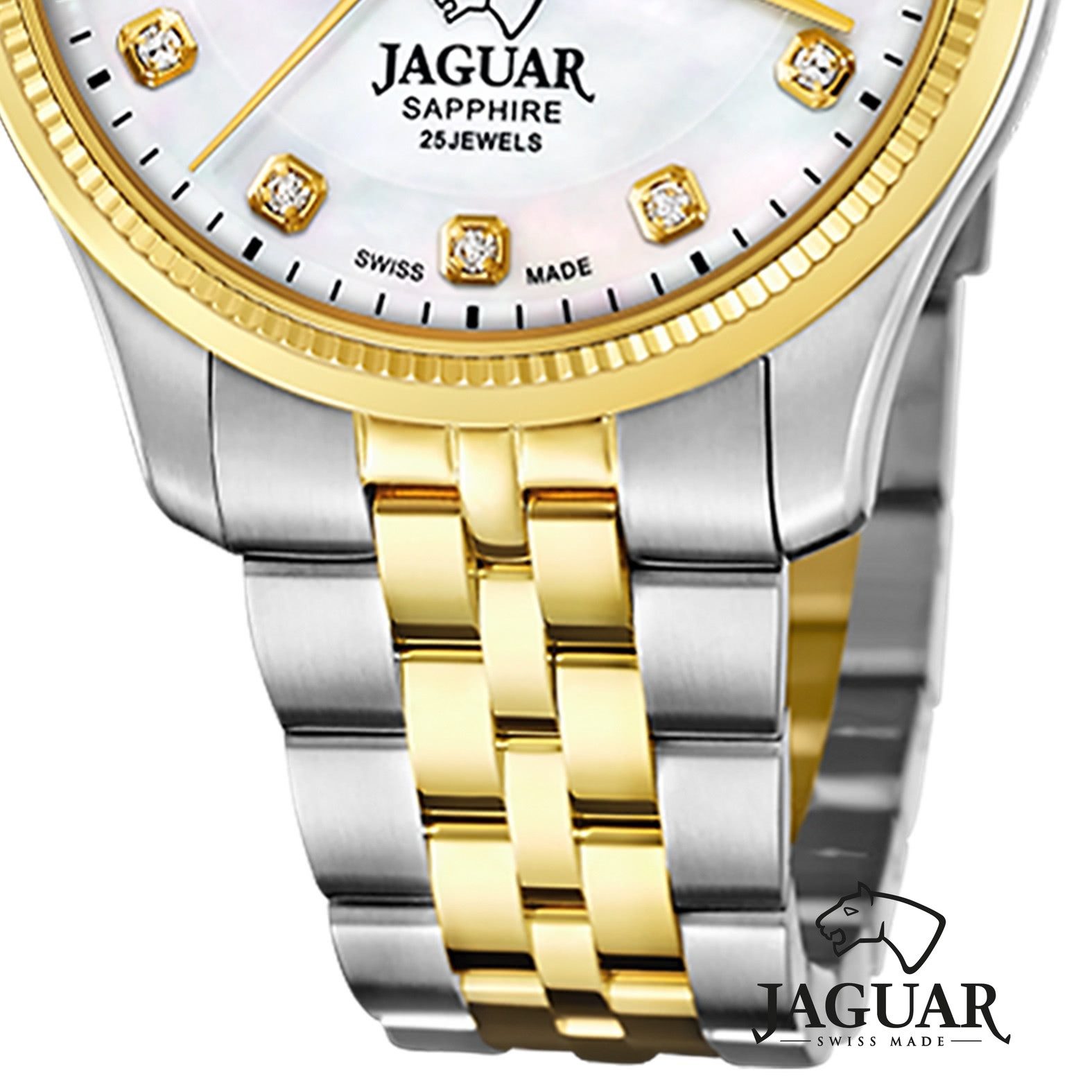 JAGUAR Automatikuhr Jaguar Damenuhr Edelstahl silber gold, (Analoguhr), Damen Armbanduhr rund, Edelstahlarmband silber, gold