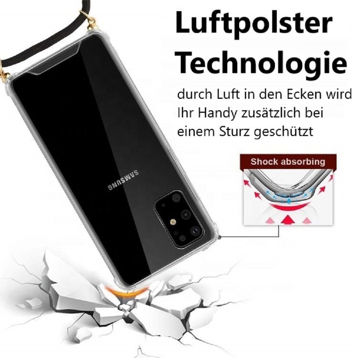 CoverKingz Handyhülle Hülle für Samsung Galaxy A13 5G/A04s Handykette Cover Silikon Handy 16,51 cm (6,5 Zoll), Handyhülle mit Band Bumper Schutzhülle Silikonhülle transparent