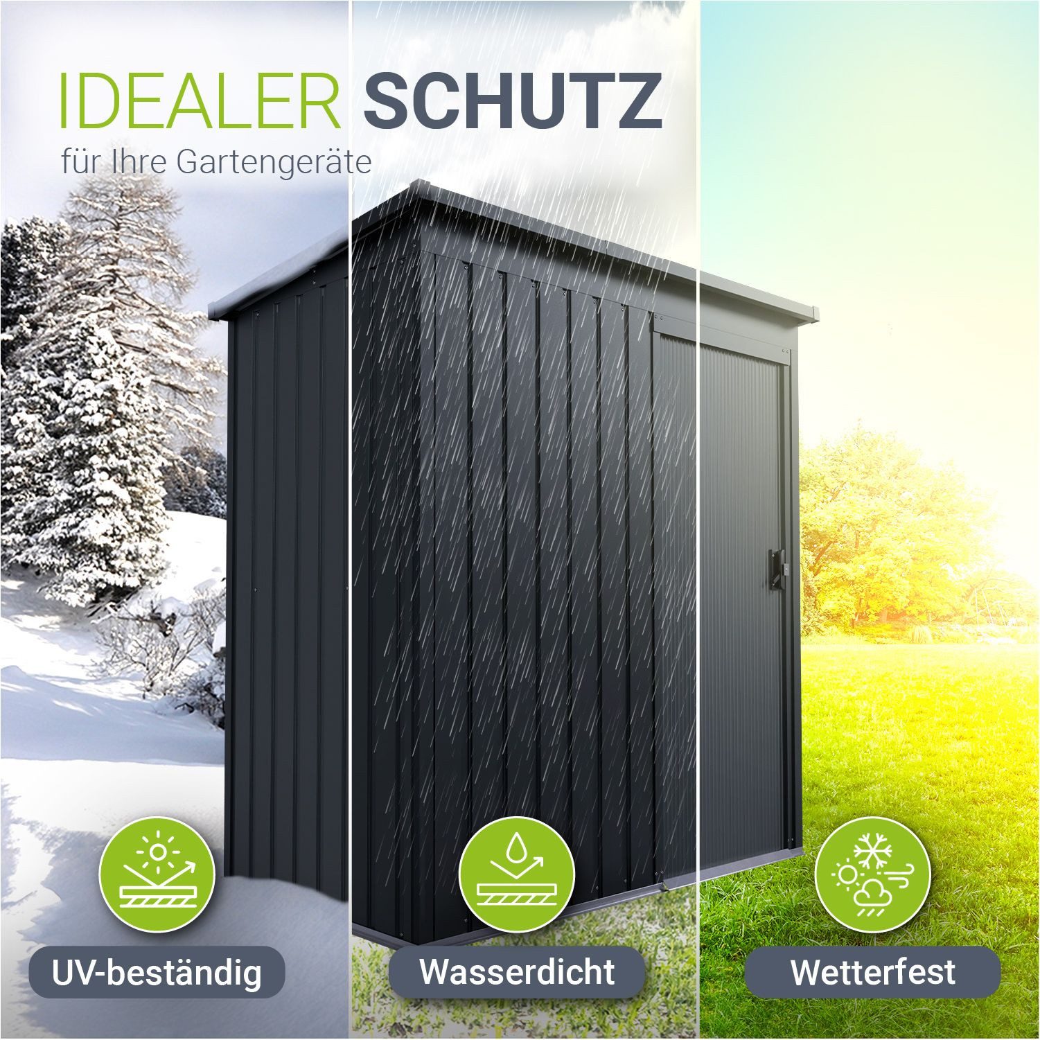 Juskys Gartenhaus S, BxT: 164x88 cm, mit Pultdach, Schiebetür, Fundamentrahmen & Werkzeughalterung