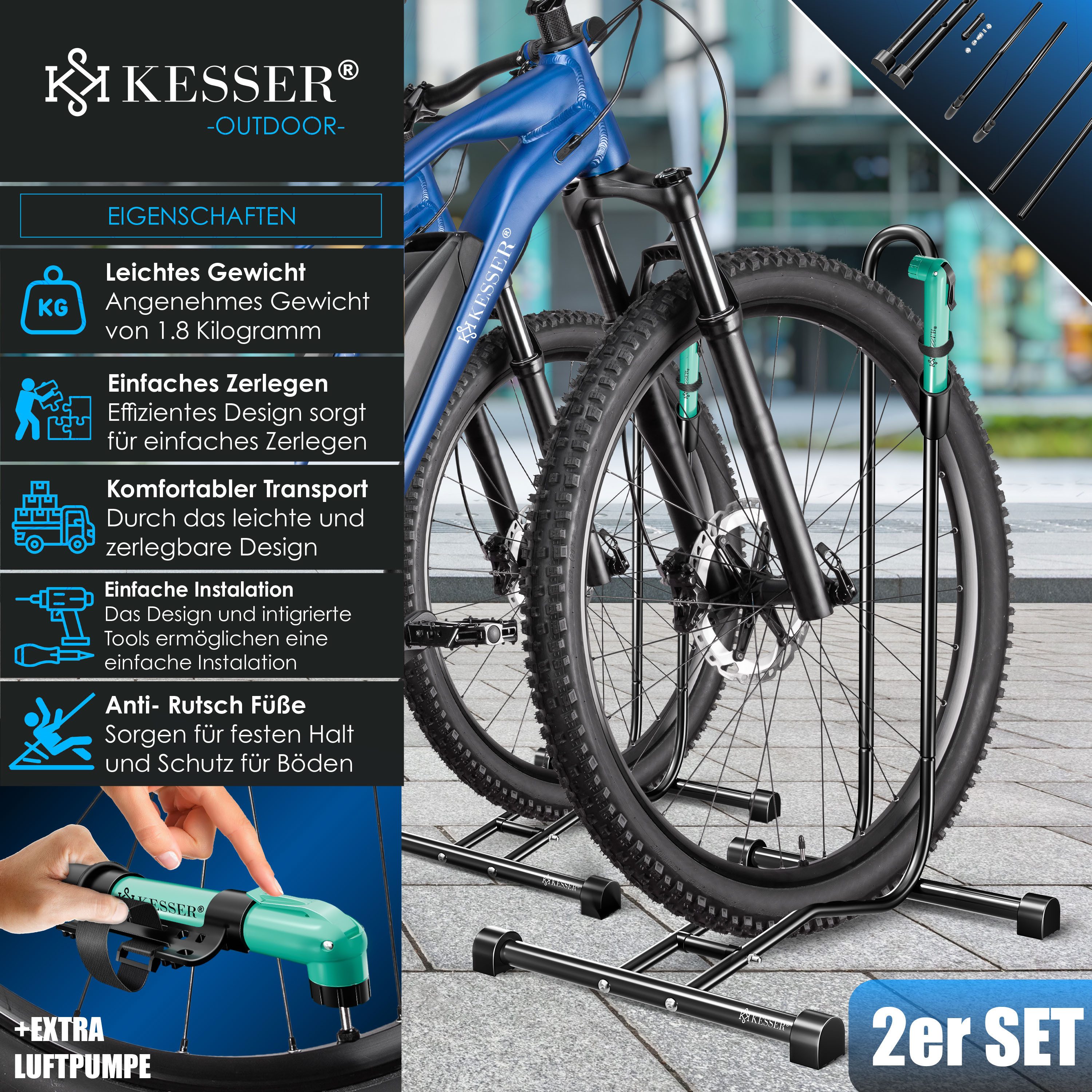 KESSER Fahrradständer, Fahrradständer für Mountainbike, E-Bike, Citybike, Rennrad, MTB