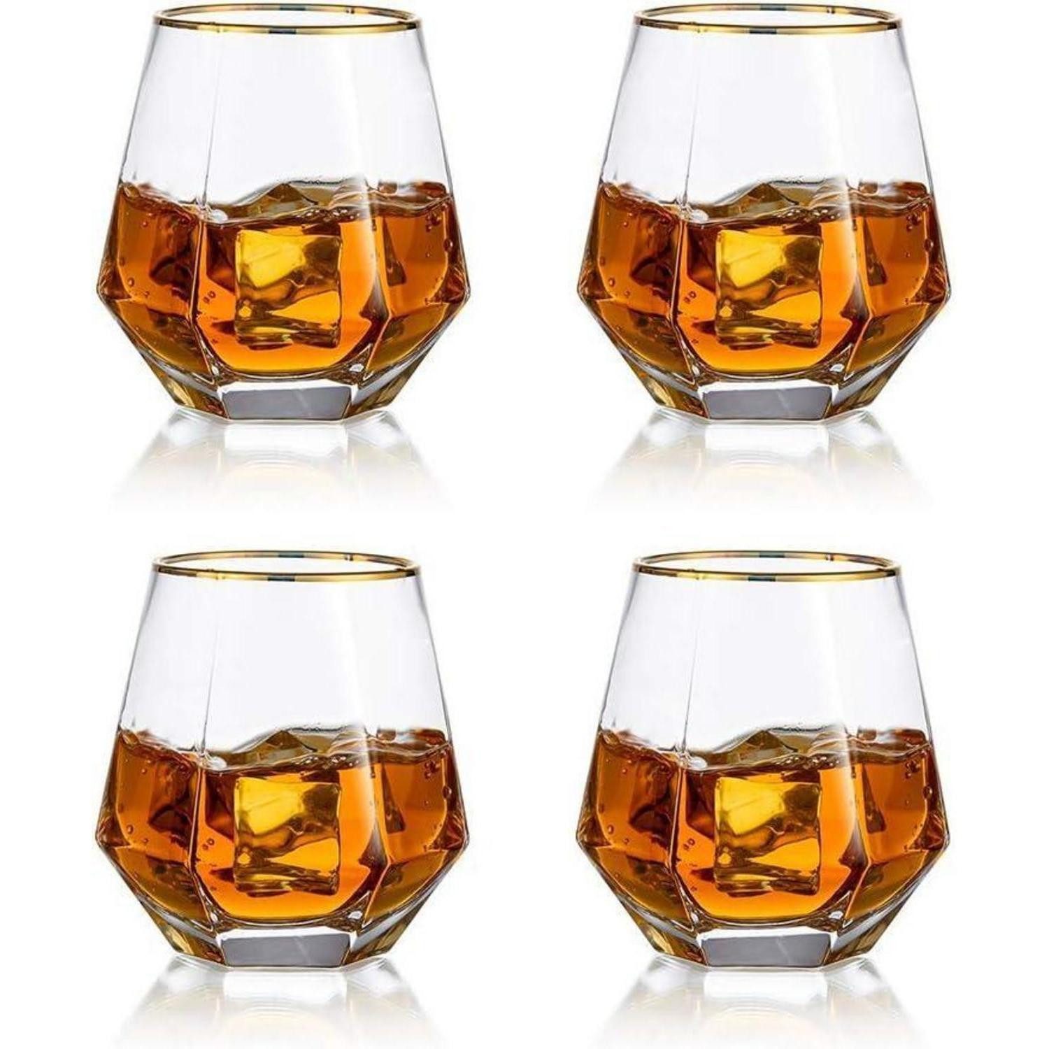 LuxusKollektion Whiskyglas Whiskyglas Scotchglas Tumbler 300ml 4er Set Bourbon Klar + Goldrand 4
