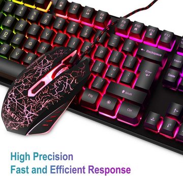 BAKTH LED Hintergrundbeleuchtung Tastatur- und Maus-Set, Regenbogen Farben Beleuchtete Wasserdicht USB Wired für Pro PC Gamer