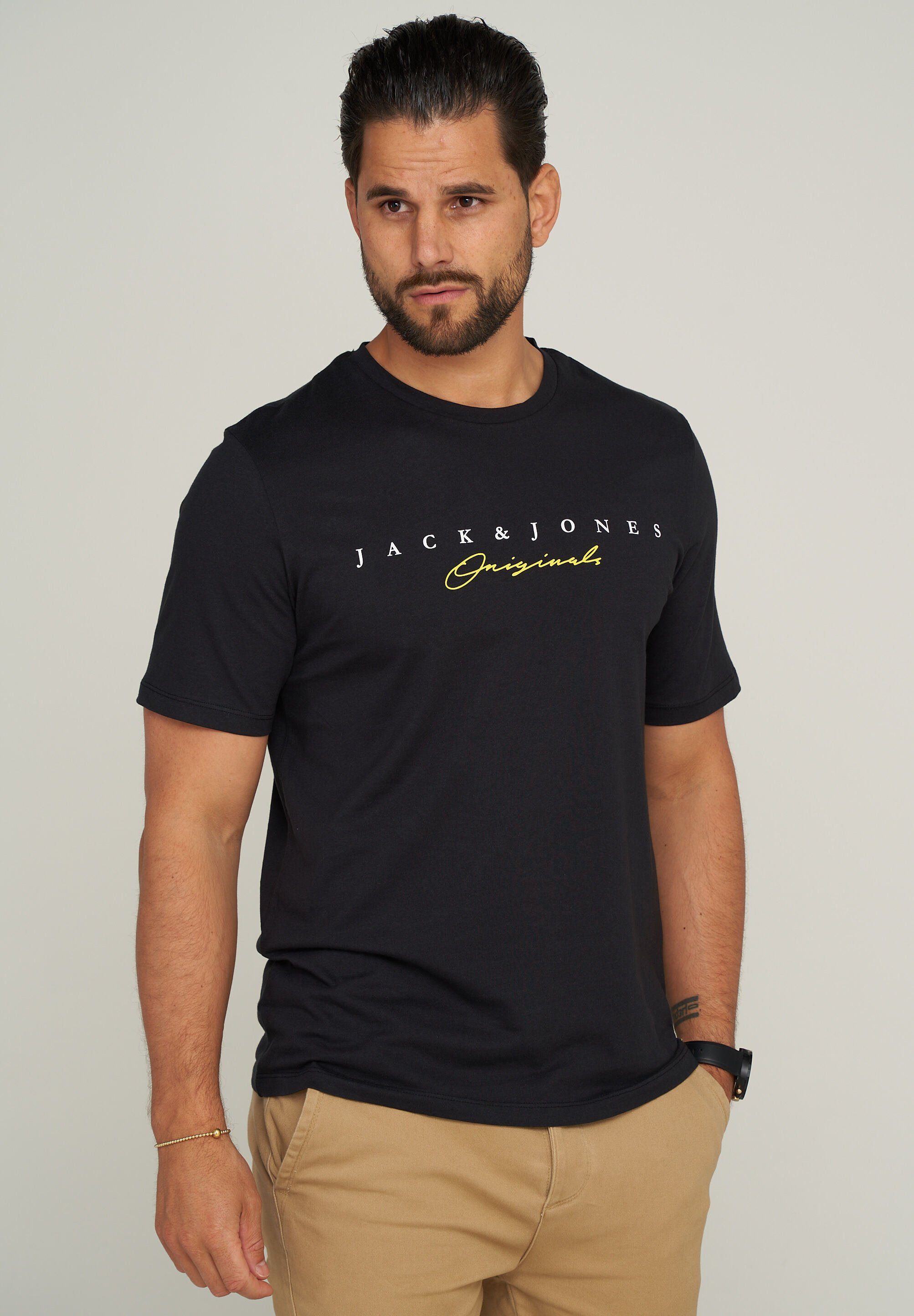 Jack & Jones JJHARRISON SS NECK TEE CREW Black T-Shirt