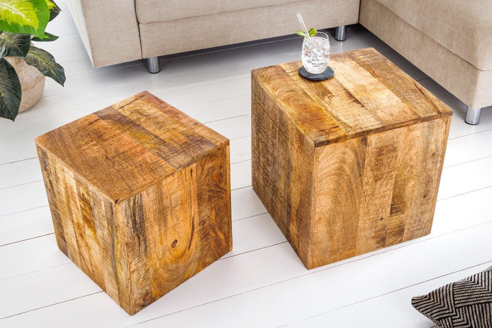 riess-ambiente Beistelltisch CURACAO 40cm natur (Set, 2-St., 2x Couchtisch), Wohnzimmer · Mango-Massivholz · Würfel · handmade · lackiert · Design