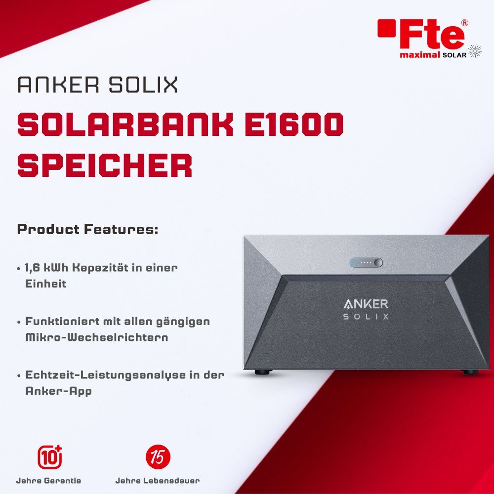 FTE Maximal Anker SOLIX Solarbank E1600 Speicher für Balkonkraftwerke Solar Powerbank, Bluetooth