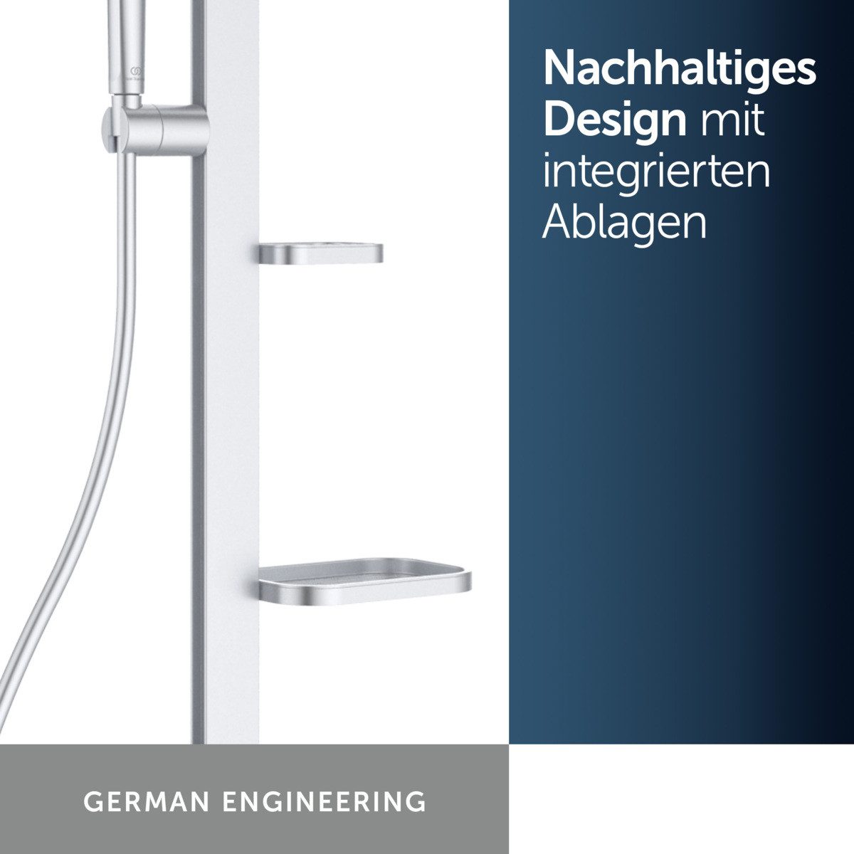 Ideal Standard Duschsystem Ceratherm Alu+, Höhe 111.30 cm, Multifunktionsbrause, mit Thermostatkartusche, Wasser- und