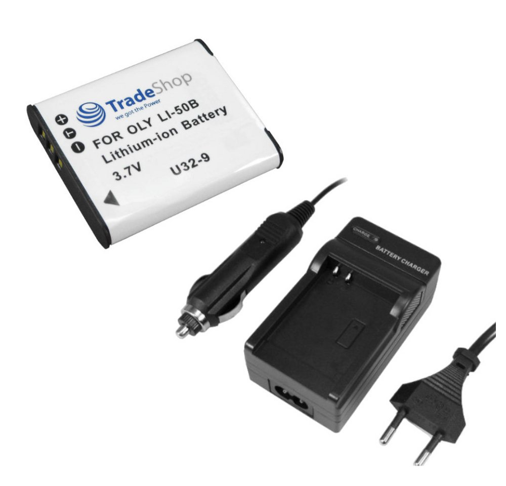 Trade-Shop 2in1 Set passend für Ricoh CX3 CX4 CX5 PX DB100 Ladegerät + Kamera-Akku Li-Ion 950 mAh (3,7 V), Für 220V Steckdose und 12V/24V Kfz Zigarettenanzünder