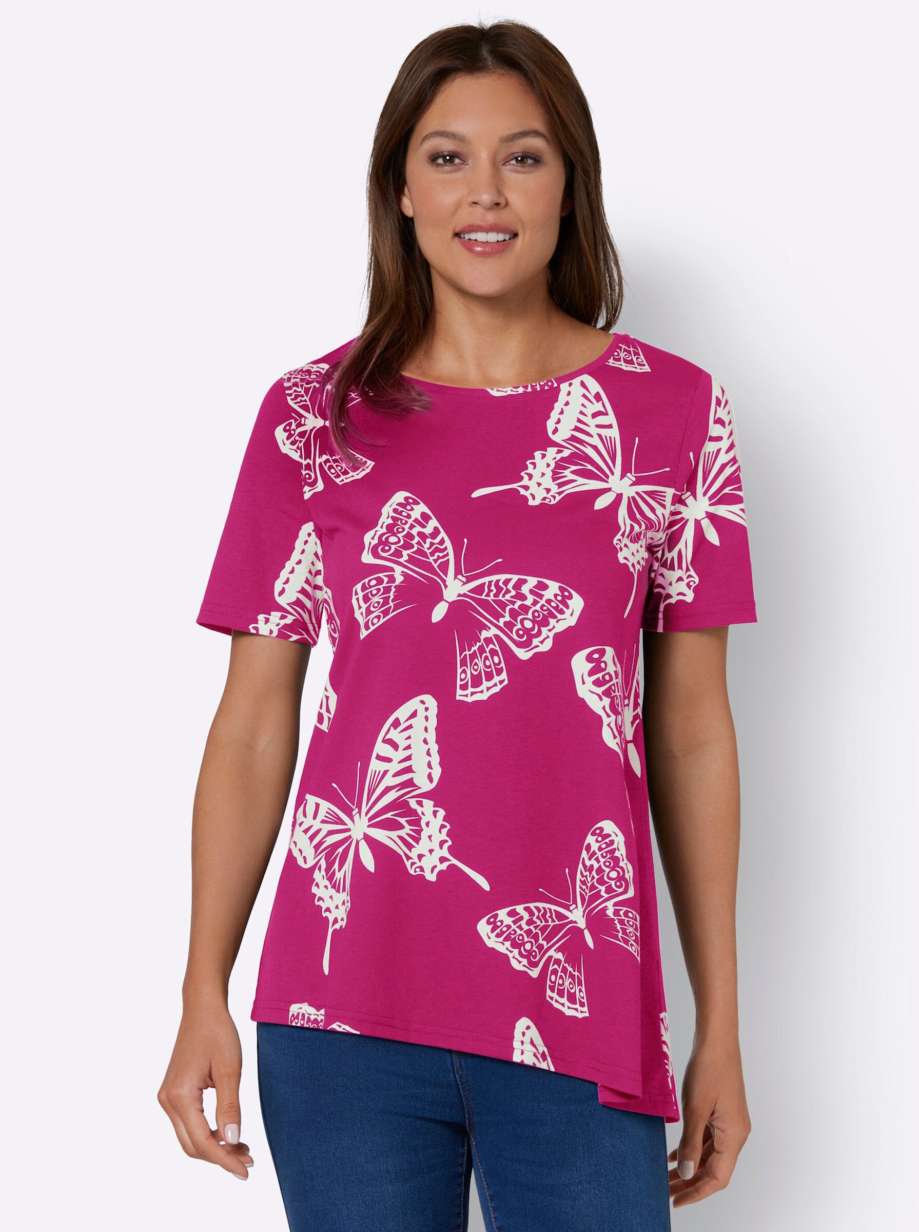 Sieh an! T-Shirt fuchsia-gemustert