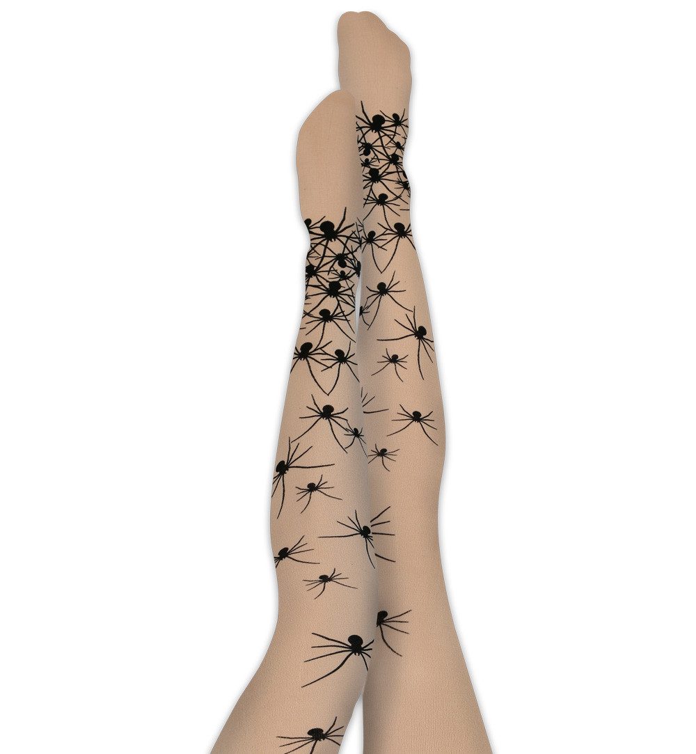 Fries Feinstrumpfhose Spinnen Strumpfhose beige 50 DEN Halloween Karneval 50 DEN Spinnen Motiv
