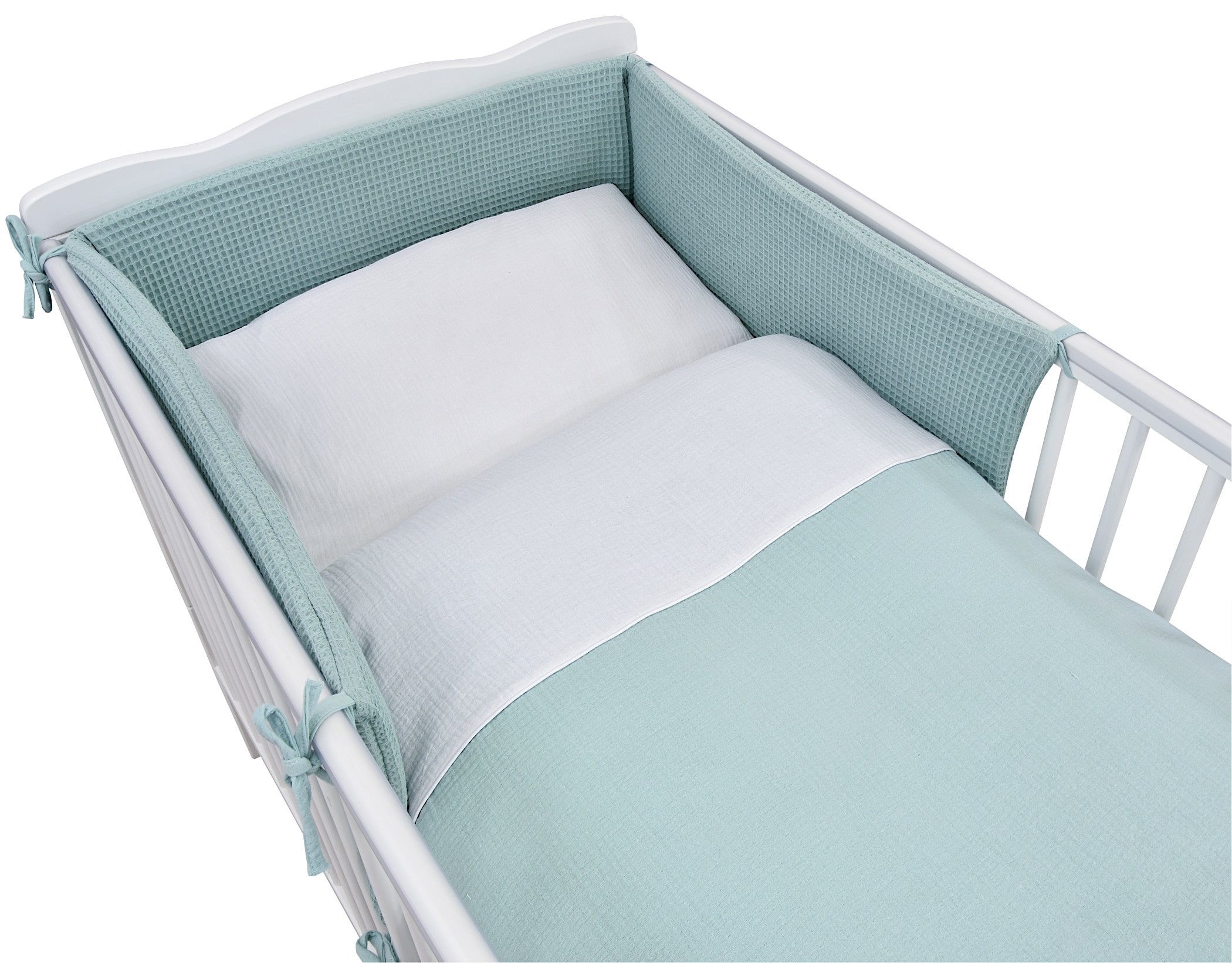 Baby-Delux Babybettwäsche Baby Bettwäsche Set 4-Tlg. Nestchen Waffelpique, Baumwolle, 4 teilig, Bettset für Babybetten 140x70 & 120x60 Musselin