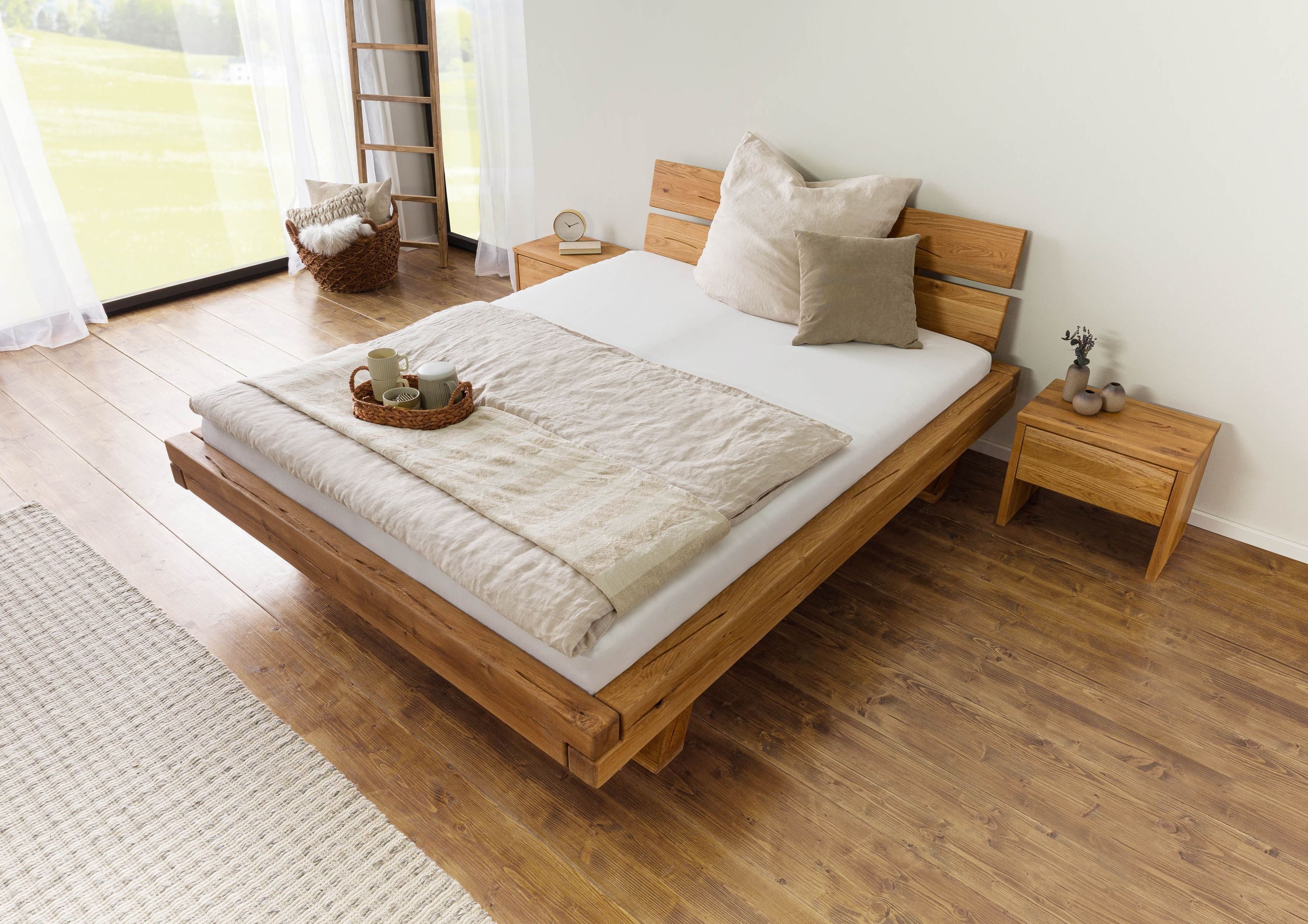 Massivmoebel24 Massivholzbett BALKENMÖBEL (Eiche 160x200x86,5 natur geölt BALKENMÖBEL #102), Eiche 160x200x86,5 natur geölt BALKENMÖBEL #102