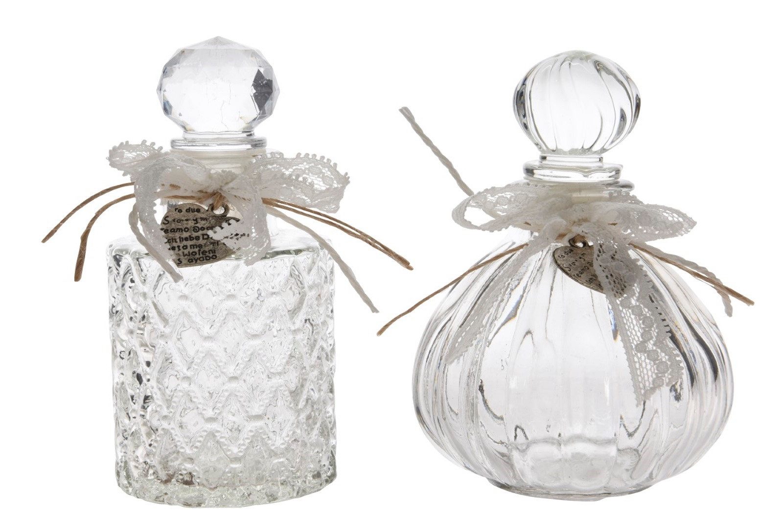 Kaemingk Dekoobjekt Glas Flasche mit Stöpsel und Deko Herzen 2er Set