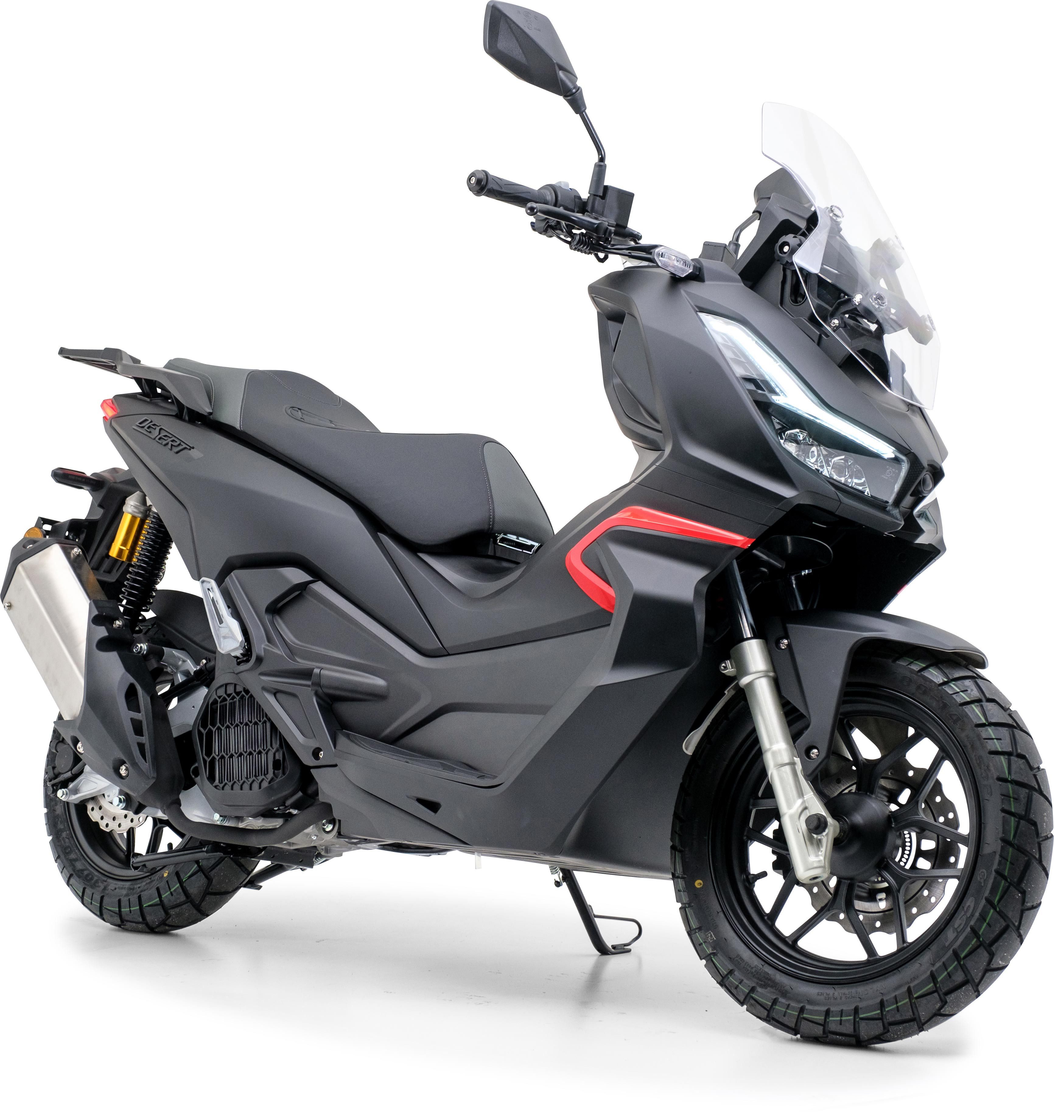 Burnout Motorroller QS125 ADV Mattschwarz, 125 ccm, 99 km/h, Euro 5+, LED Beleuchtung, Digitales 7 Zoll TFT Tacho, Windschild verstellbar