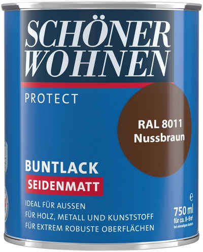 SCHÖNER WOHNEN-Kollektion Lack »Protect Buntlack«, 750 ml, nussbraun RAL 8011, seidenmatt, ideal für außen