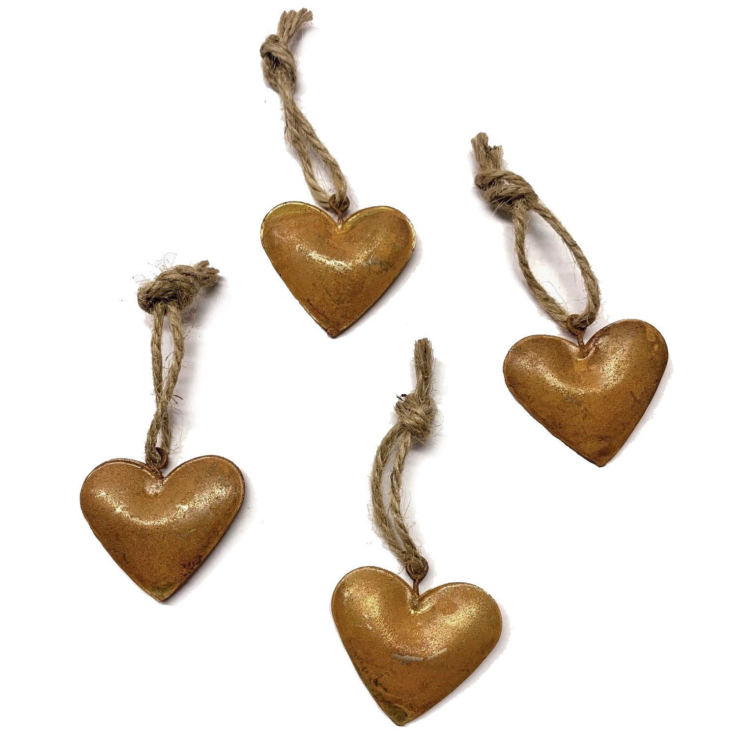 Dragimex Hängedekoration Metall HERZ mit Kordel, Herzhänger, Set 4x 3,5 cm. Rostdeko, Rost