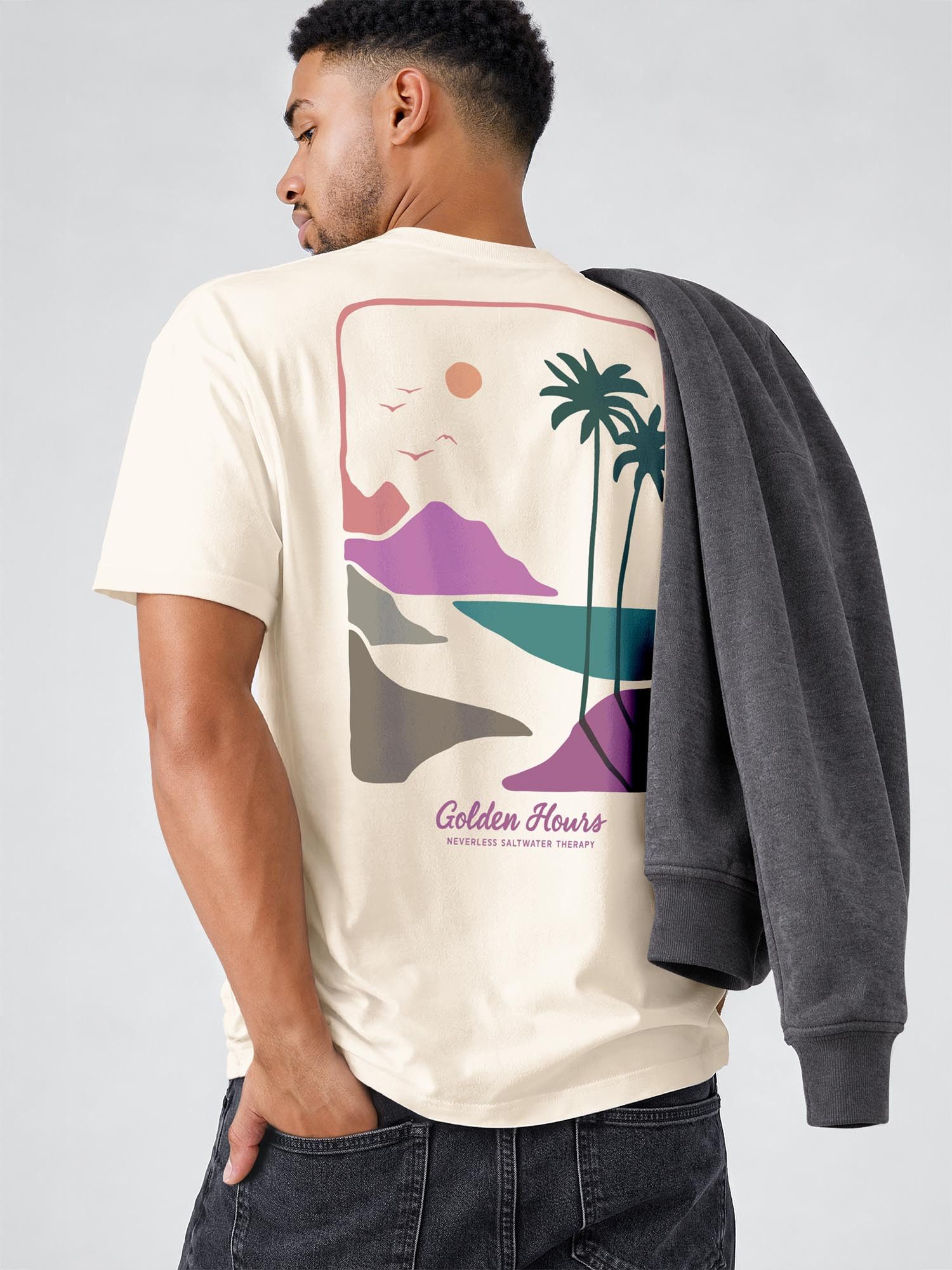 Neverless Oversize-Shirt Herren T-Shirt - Golden Hours - Relaxed Fit Sommer Fashion mit Print – Bild 5 von 5