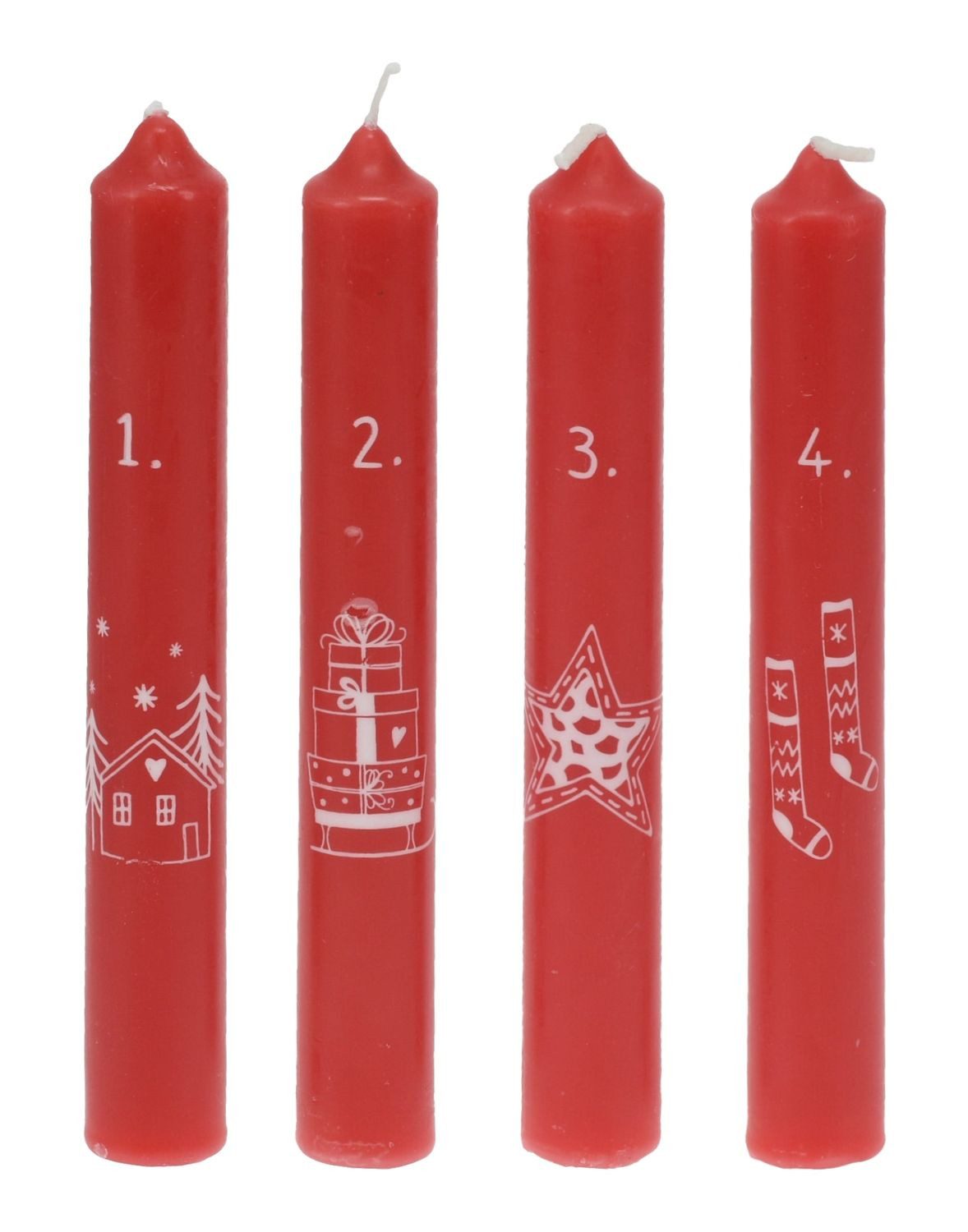 ZauberDeko Spitzkerze Stabkerzen Rot Advent 1-4 Zahlen Weihnachtsmotive 4 S günstig online kaufen