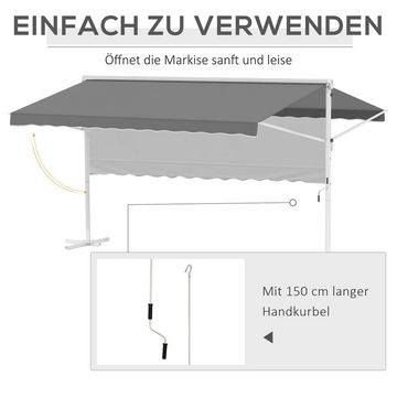 Outsunny Markise Standmarkise mit Faltarm Gartenmarkise Markise Kurbel Grau 4,5x3,4m