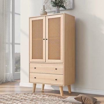 WISHDOR Kommode Sideboard Kommode Stehschrank Aufbewahrung Sideboard TV-Tisch (Offwhite Creme Breite 60 cm), mit Türen und Schubladen Sideboard mit großem Stauraum