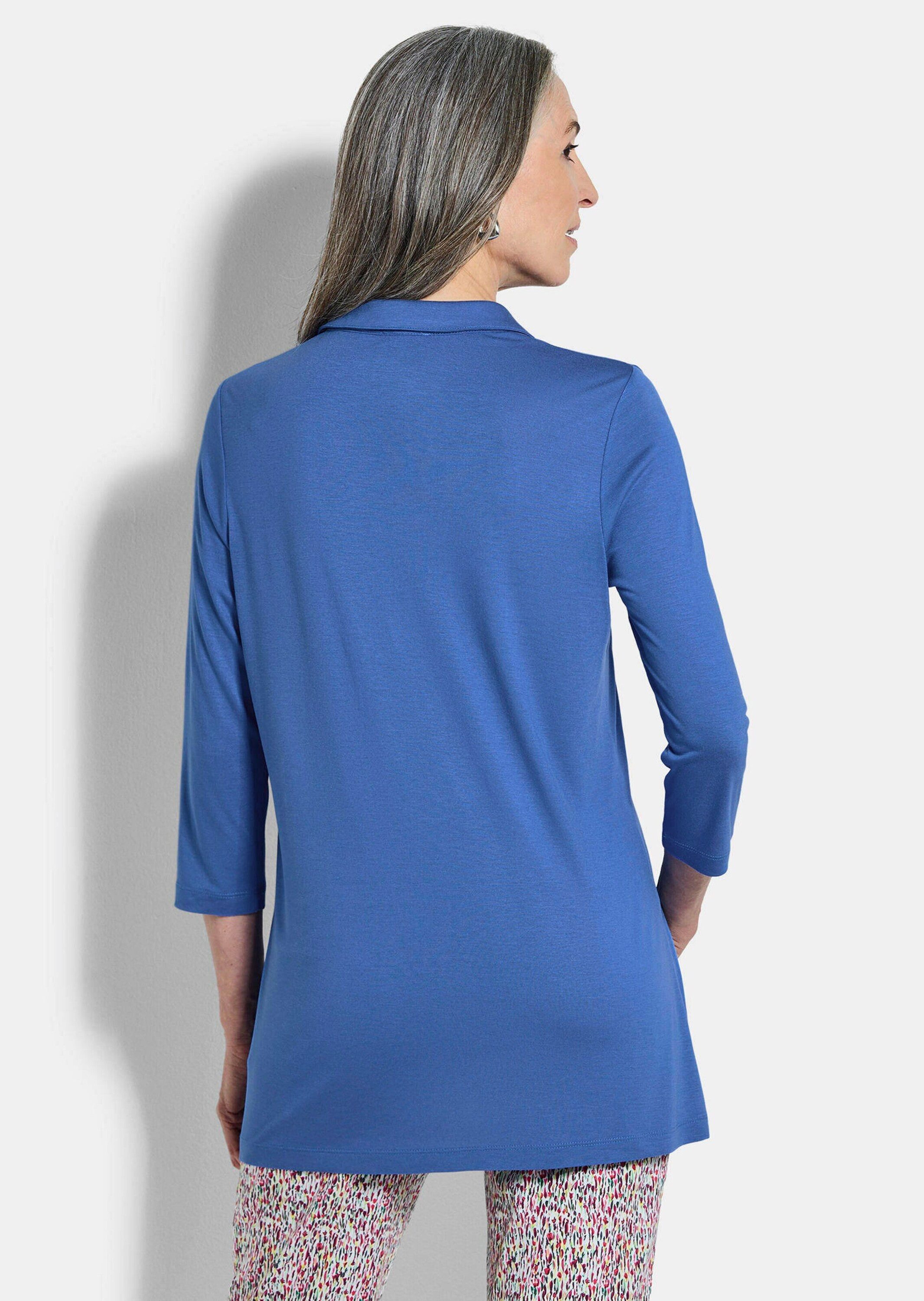 GOLDNER Tunika Elegantes Blusenshirt mit Biesen Jerseybluse mit offenem Hemdkragen, Knopfleiste und 3/4-Ärmeln