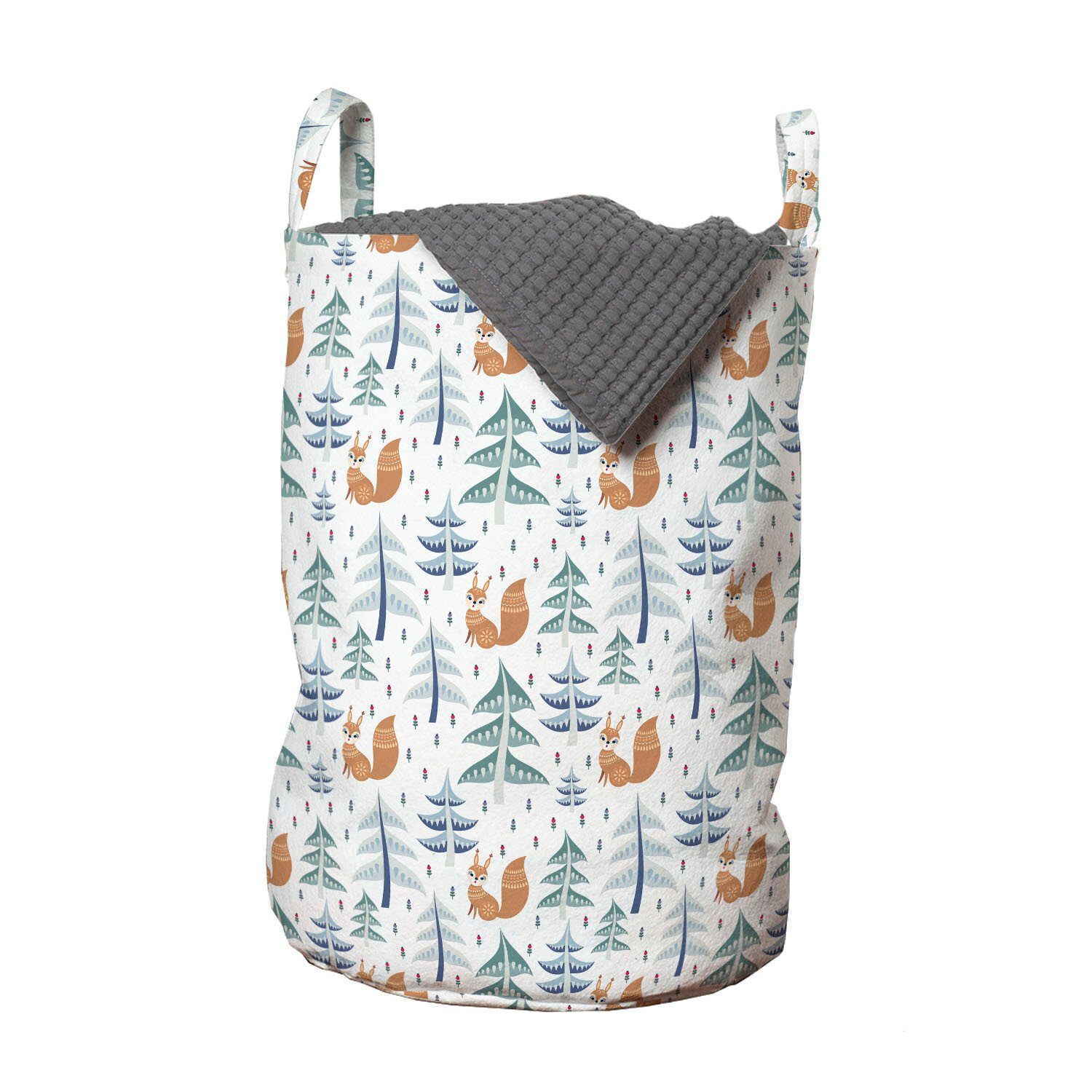 Abakuhaus Wäschesäckchen Wäschekorb mit Griffen Kordelzugverschluss für Waschsalons, Natur Folk Verziert Eichhörnchen Bäume