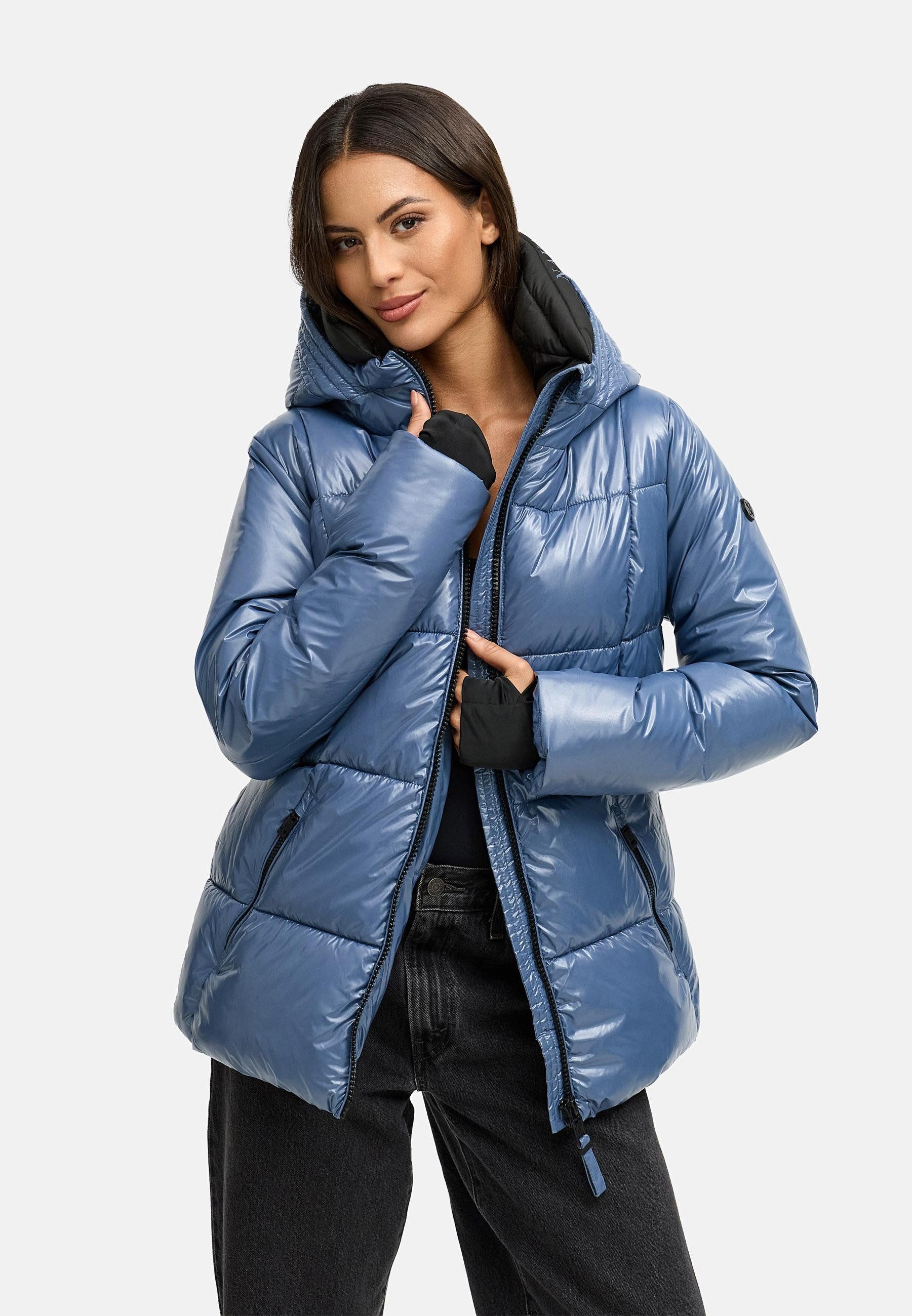 Navahoo Steppjacke Eisglanz 14 Glänzende Damen Winterjacke mit Taillengürtel