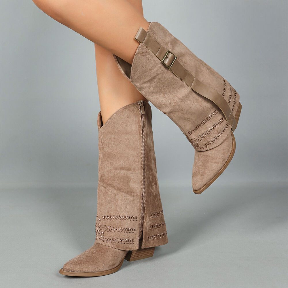 Ital-Design Elegante Damen-Stiefel mit Absatz und hochwertiger Verarbeitung Westernstiefel (90503087) Blockabsatz Stiefel in Hellbraun