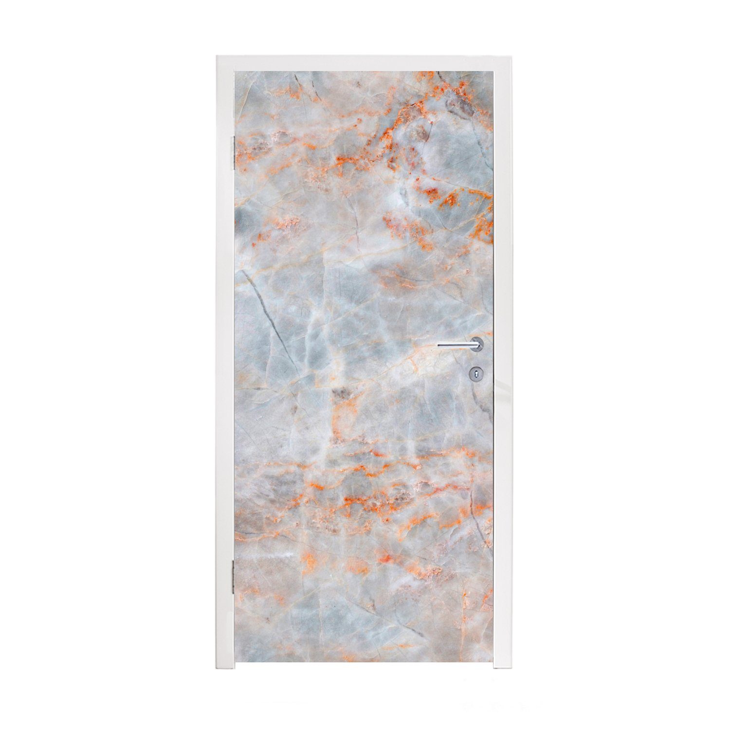 MuchoWow Türtapete Marmor - Luxus - Orange, Matt, bedruckt, (1 St), Fototapete für Tür, Türaufkleber, 75x205 cm