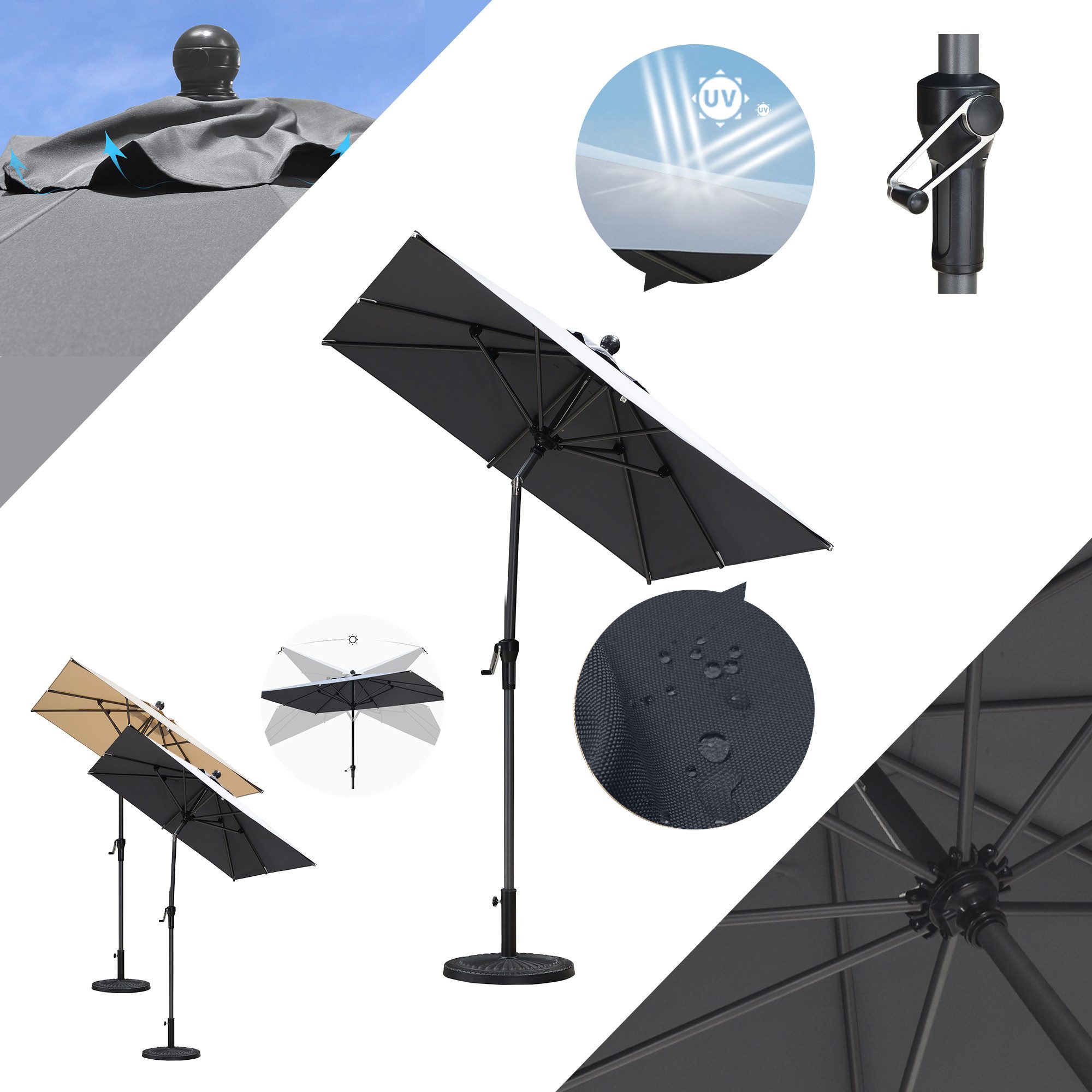 PURPLE LEAF Sonnenschirm Balkonschirm mit Mittelstange, Tischsonnenschirm