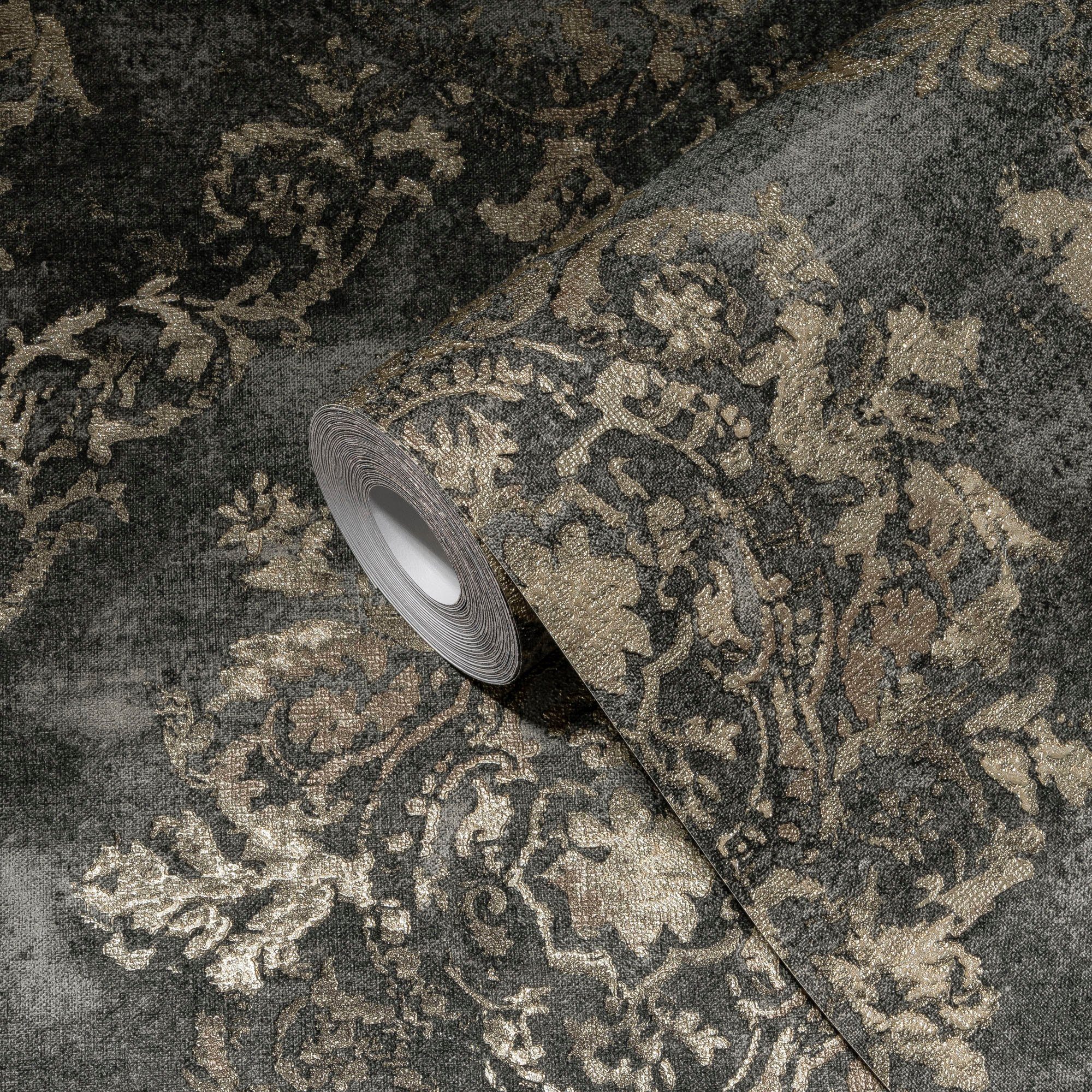 living walls Vliestapete My Home My Spa, leicht strukturiert, Glitzermuster, Barock, ornamental, Barock Ornament Vlies Wand Decke Schräge Tapeten Wohnzimmer modern