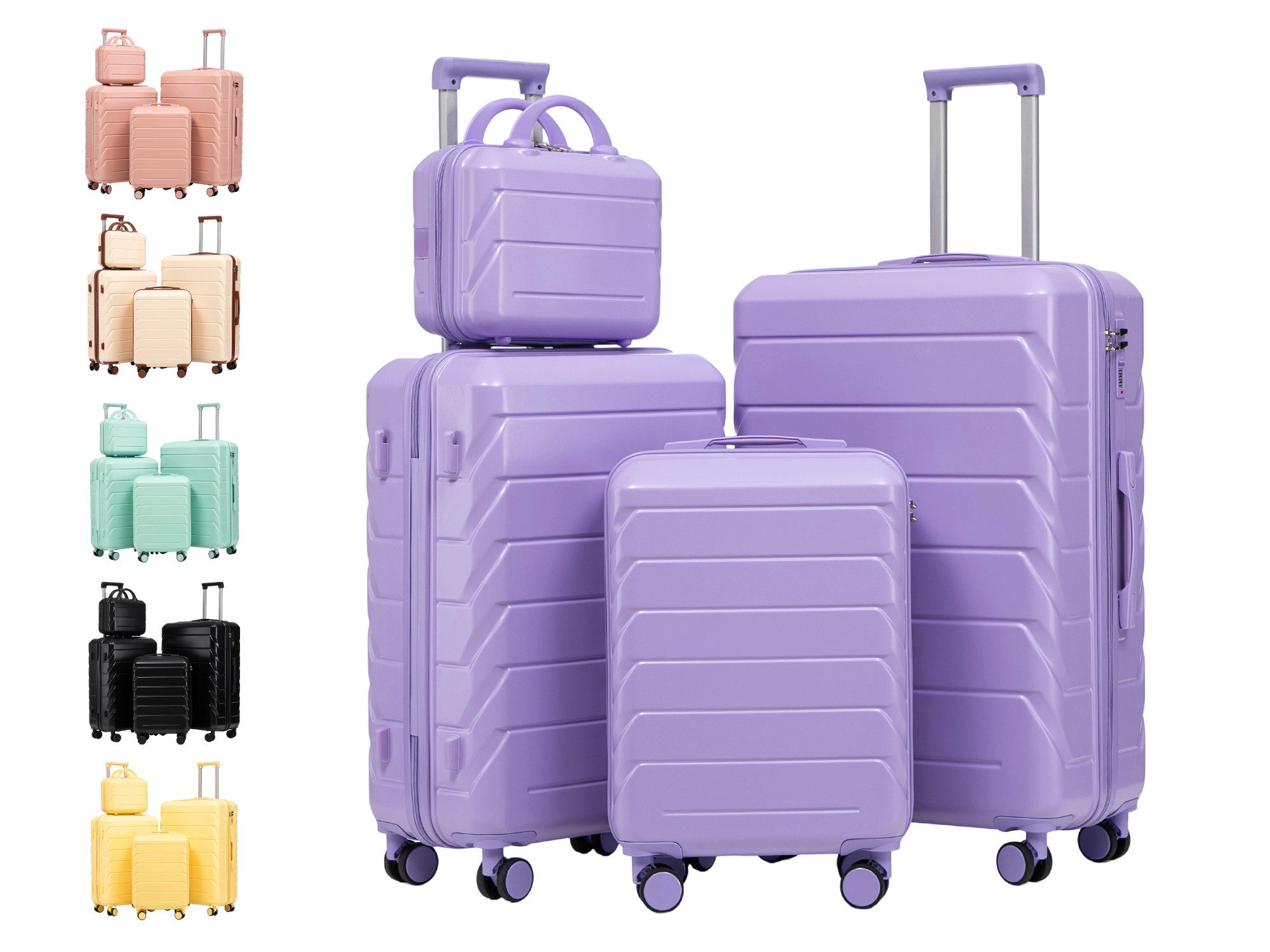 GLP Trolleyset Hartschalen Koffer S-M-L-XL-Set Reisekoffer Trolley, 4 Rollen, (Robustes Koffer-Set aus ABS-Hartschale, 4 tlg., 360° leisen Doppelrollen & verstellbarem Teleskopgriff), für Reisen, Wochenendtrips & Geschäftsreisen