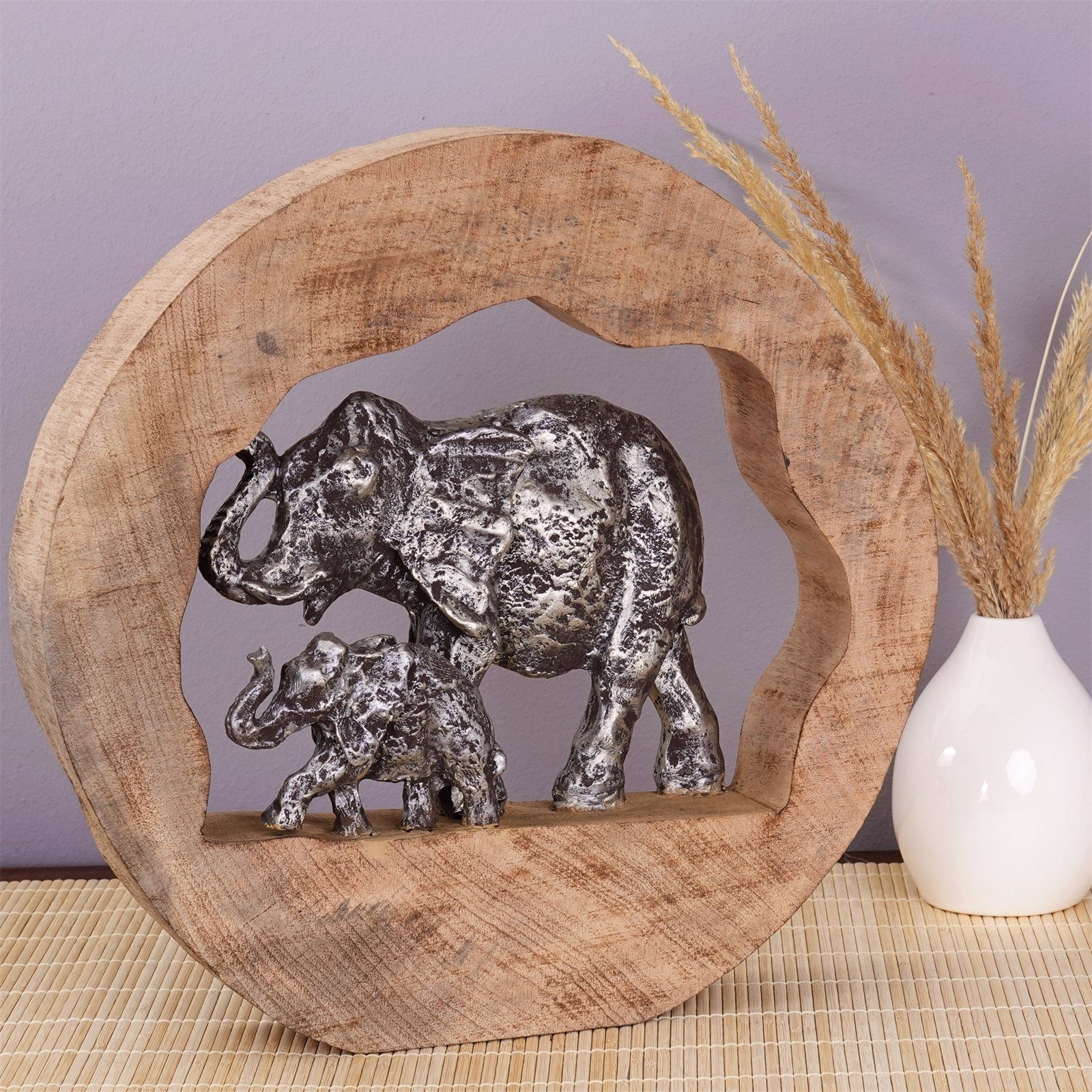 CREEDWOOD Skulptur SKULPTUR "LOG ELEPHANTS", 37cm, Mangoholz, Elefanten Deko Aufsteller