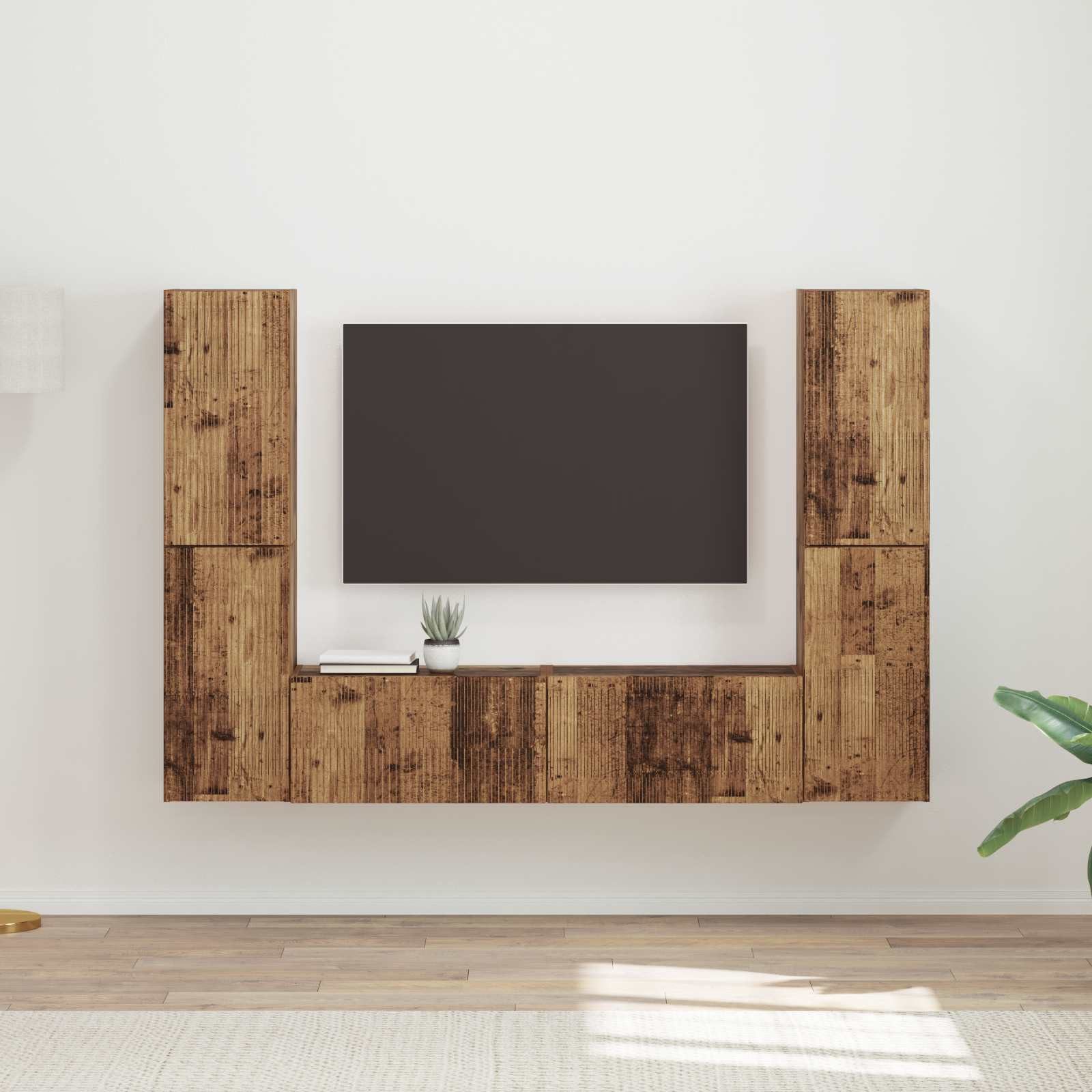 furnicato TV-Schrank TV-Schranksystem 6-teilig Altholz (1-St) Wandregal-Set mit 6 Schränken und flexiblem Stauraum fürs Wohnzimmer