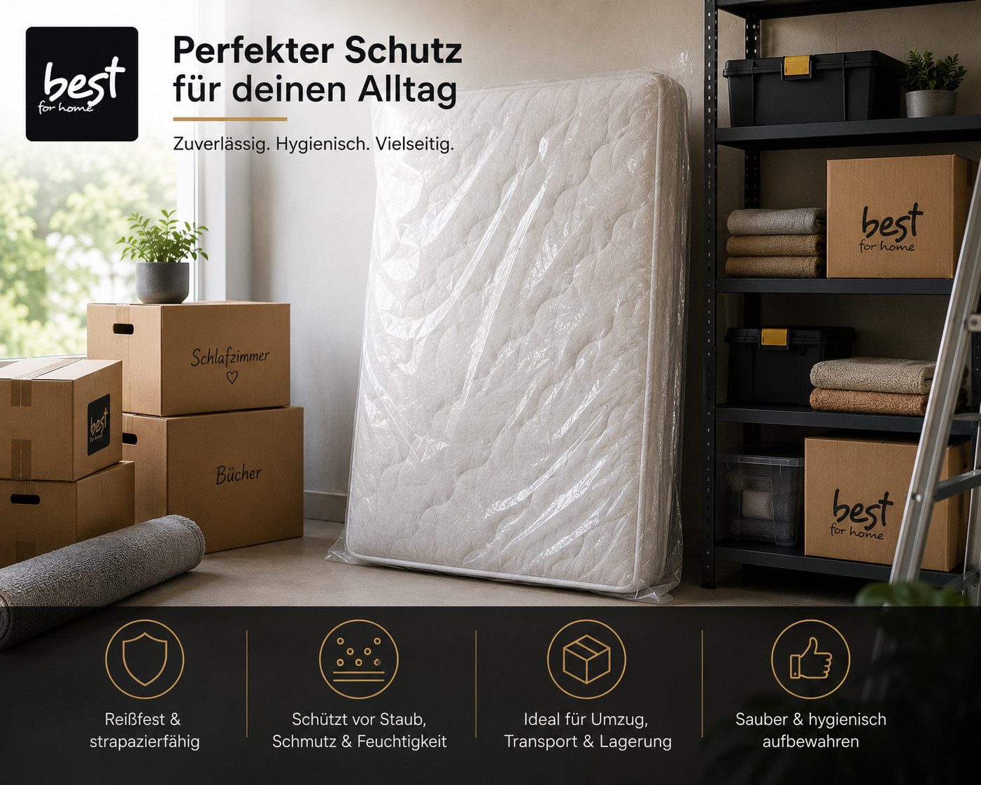 Naturmatratze Matratzenschoner – Geruchsneutral, Reißfest & Hochwertig, 3 Größen, Best for Home, 200 cm hoch