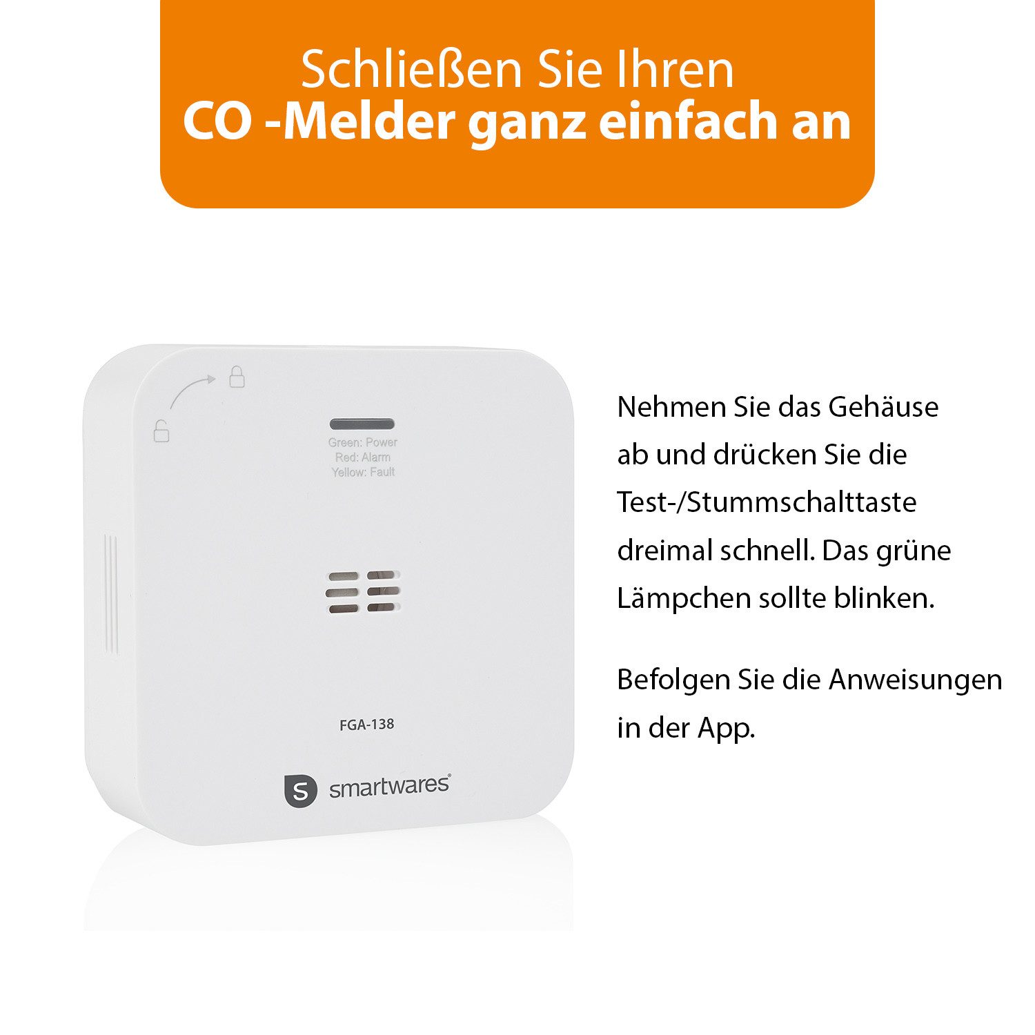 Smartwares Europe FGA-13800 CO-Melder (WLAN-fähig, 10-Jahres-Sensor, App-Steuerung)