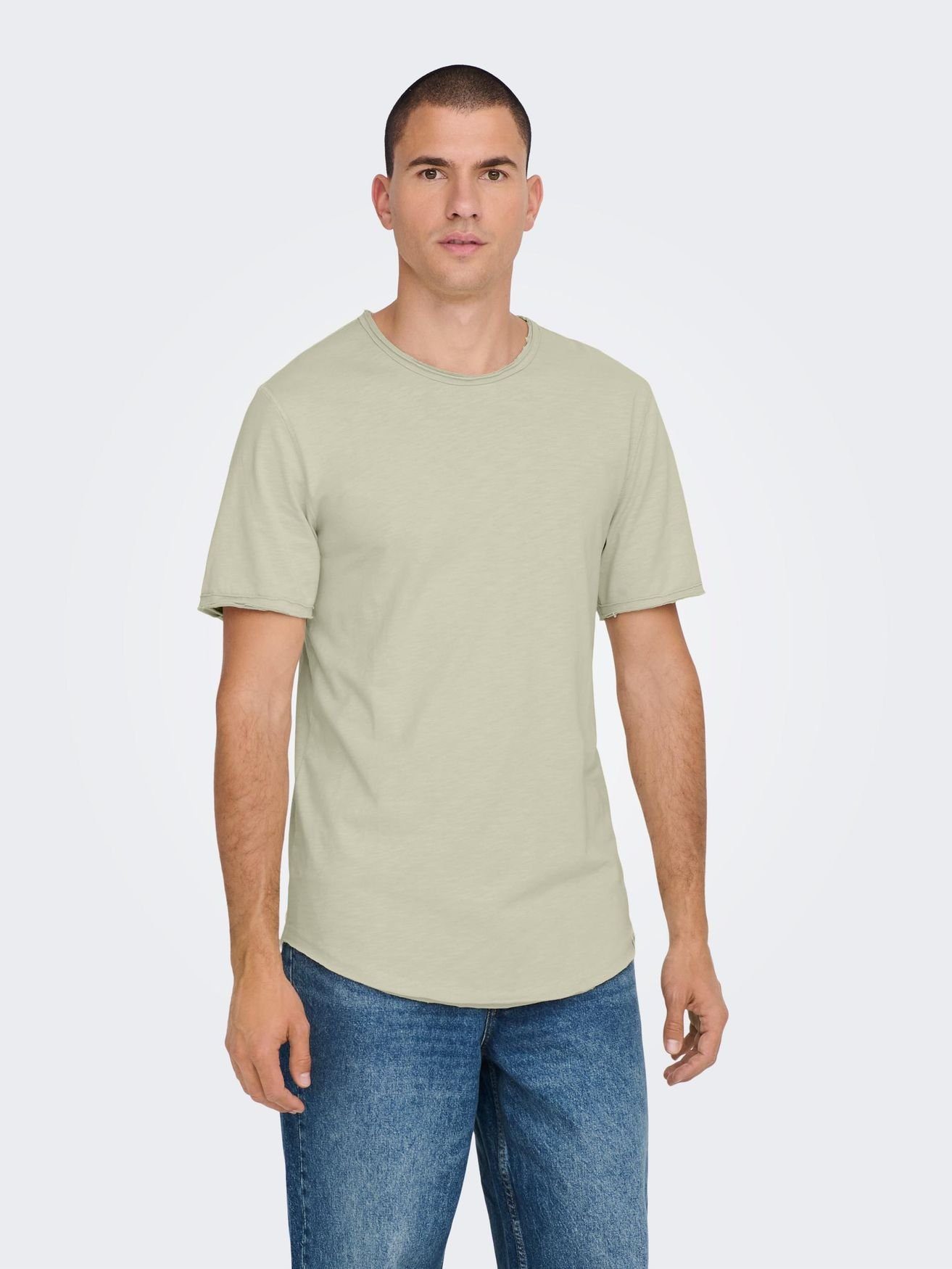 ONLY & SONS T-Shirt Langes Rundhals T-Shirt Einfarbiges Kurzarm Basic Shirt ONSBENNE 4783 in Grau