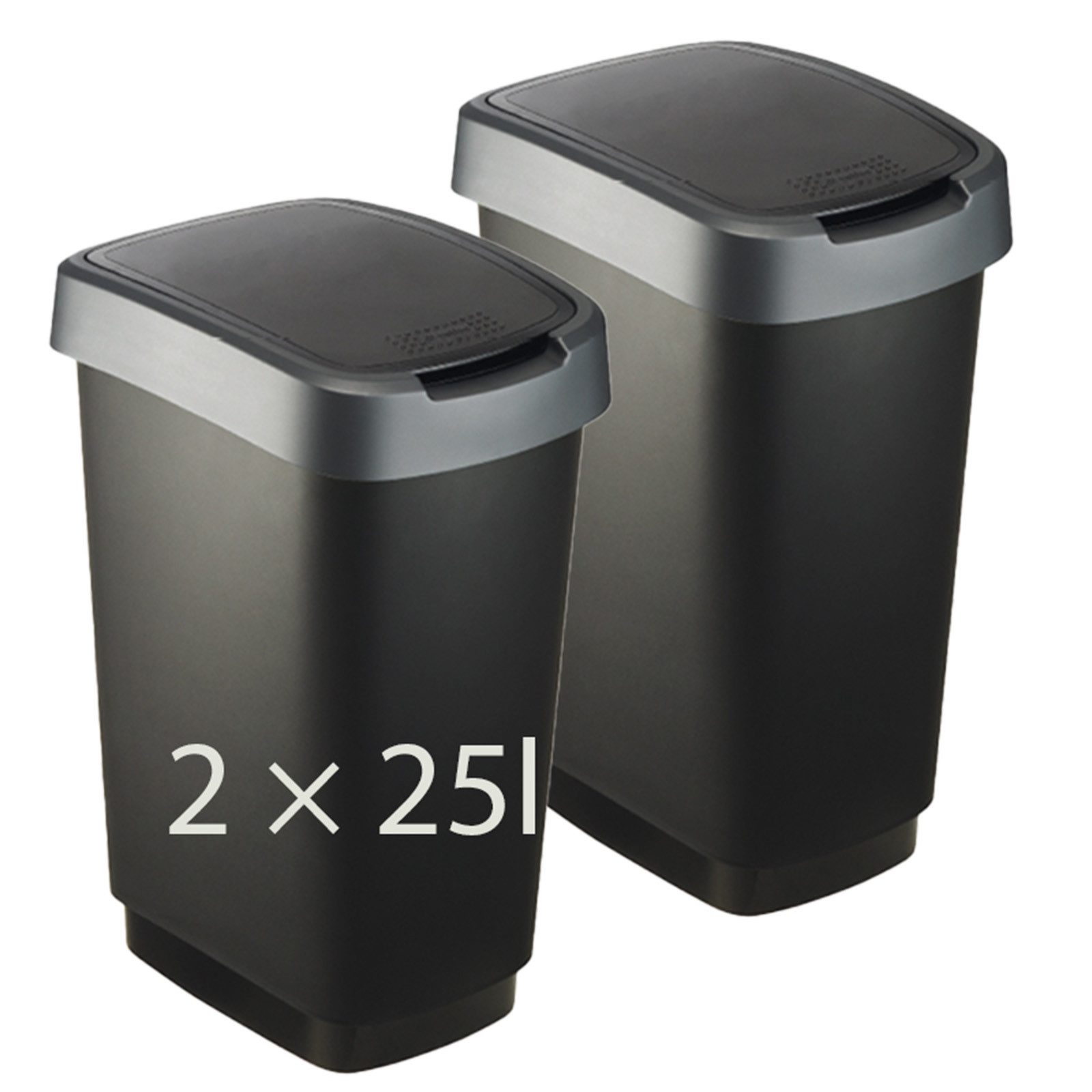 ROTHO Mülleimer TWIST 2er-Set Abfalleimer 25l - 2-in-1 Deckel - ideale Mülltrennung, ideal für Mülltrennung & Recycling