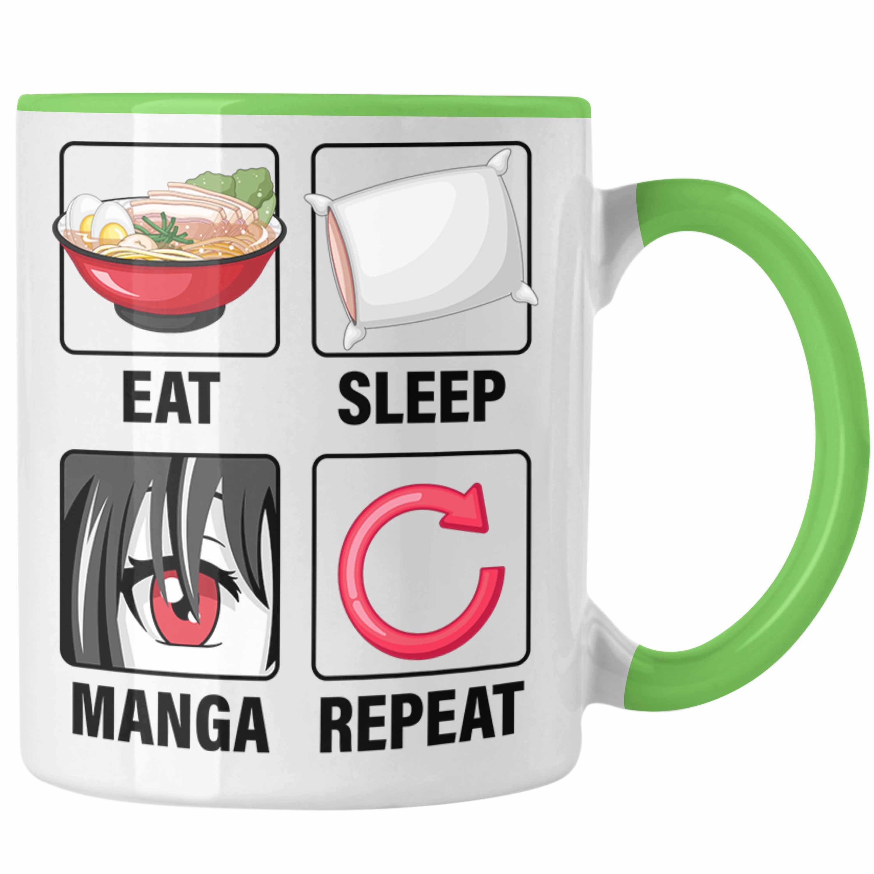 Trendation Tasse Eat Sleep Manga Repeat Tasse Geschenk Geschenkidee Manga Liebhaber Grün