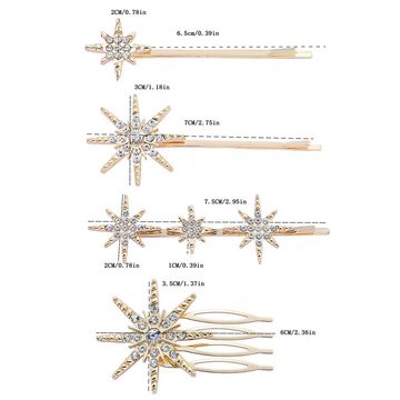 Silberstern Haarclip Set mit 4 sternförmigen Braut-Haarspangen mit funkelnden Strasssteinen, 4-tlg., Hochzeitsdekoration, Modeaccessoires, Brauthaarnadeln, Haarkamm