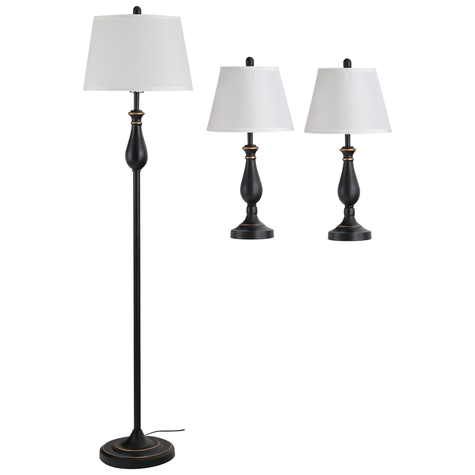 HOMCOM Stehlampe 3er- Lampenset 2 Tischlampen günstig online kaufen