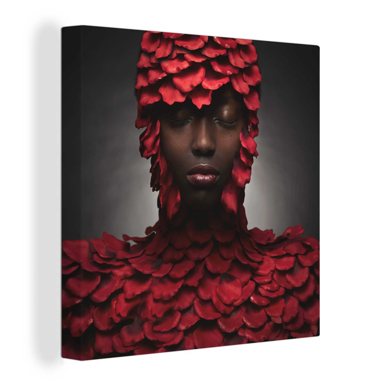 OneMillionCanvasses® Leinwandbild Frau - Laub - Rot, (1 St), Leinwand Bilder für Wohnzimmer Schlafzimmer