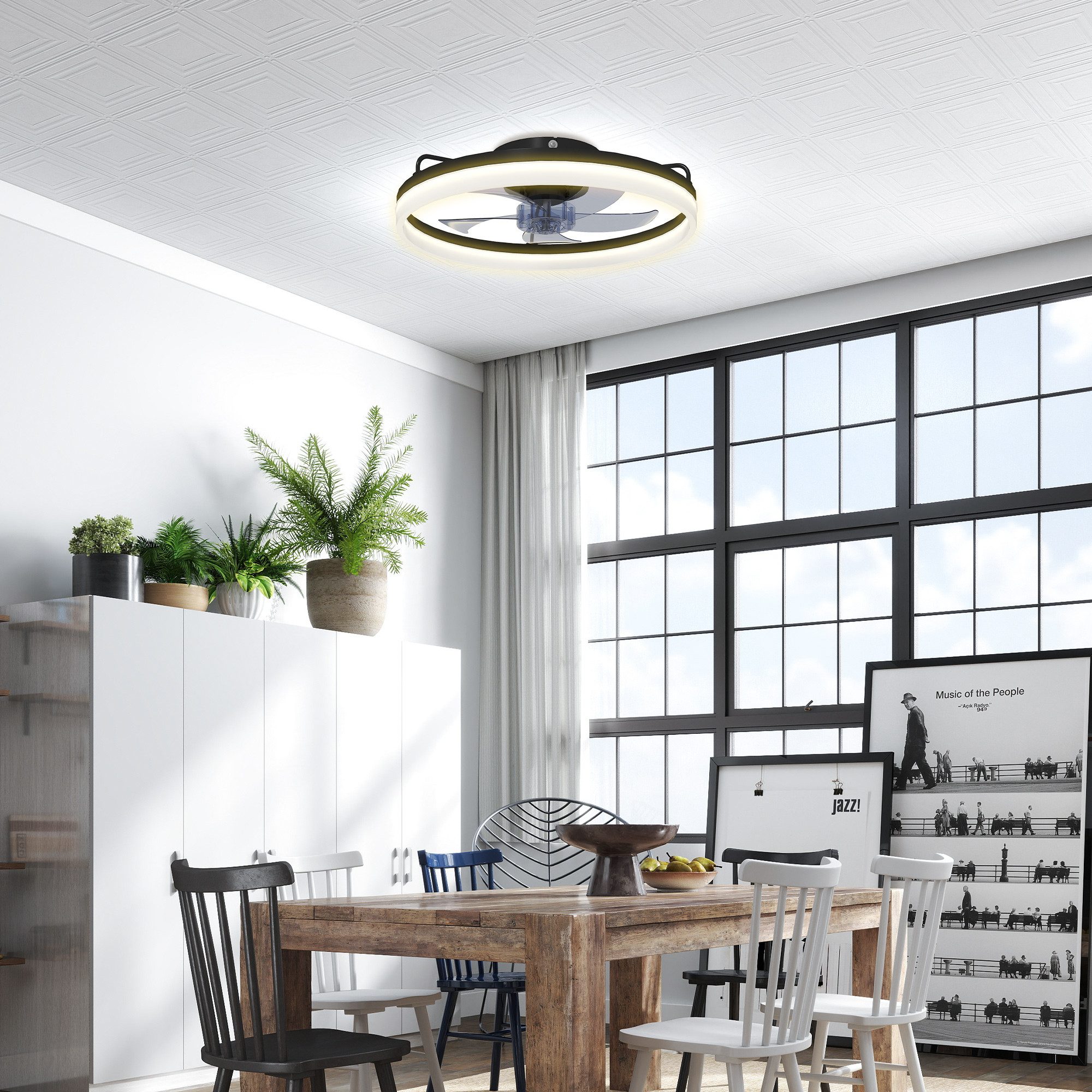 HOMCOM Deckenventilator mit Licht, Ventilator mit 6 Stufen und LED-Licht, Fernbedienung