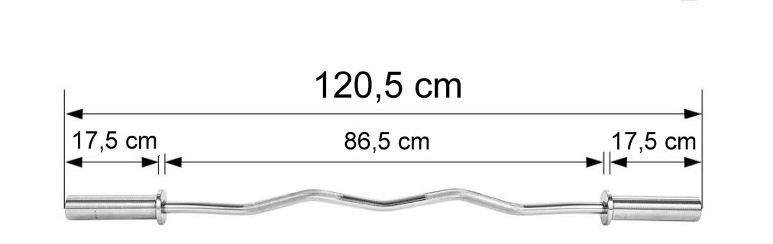 MIIGA Curlstange, Stahl, 120,50 cm Halteflächen, verchromte (1 Hantelklemmen), Hantelstange und x Geriffelte Curlstange Fixierklemmen