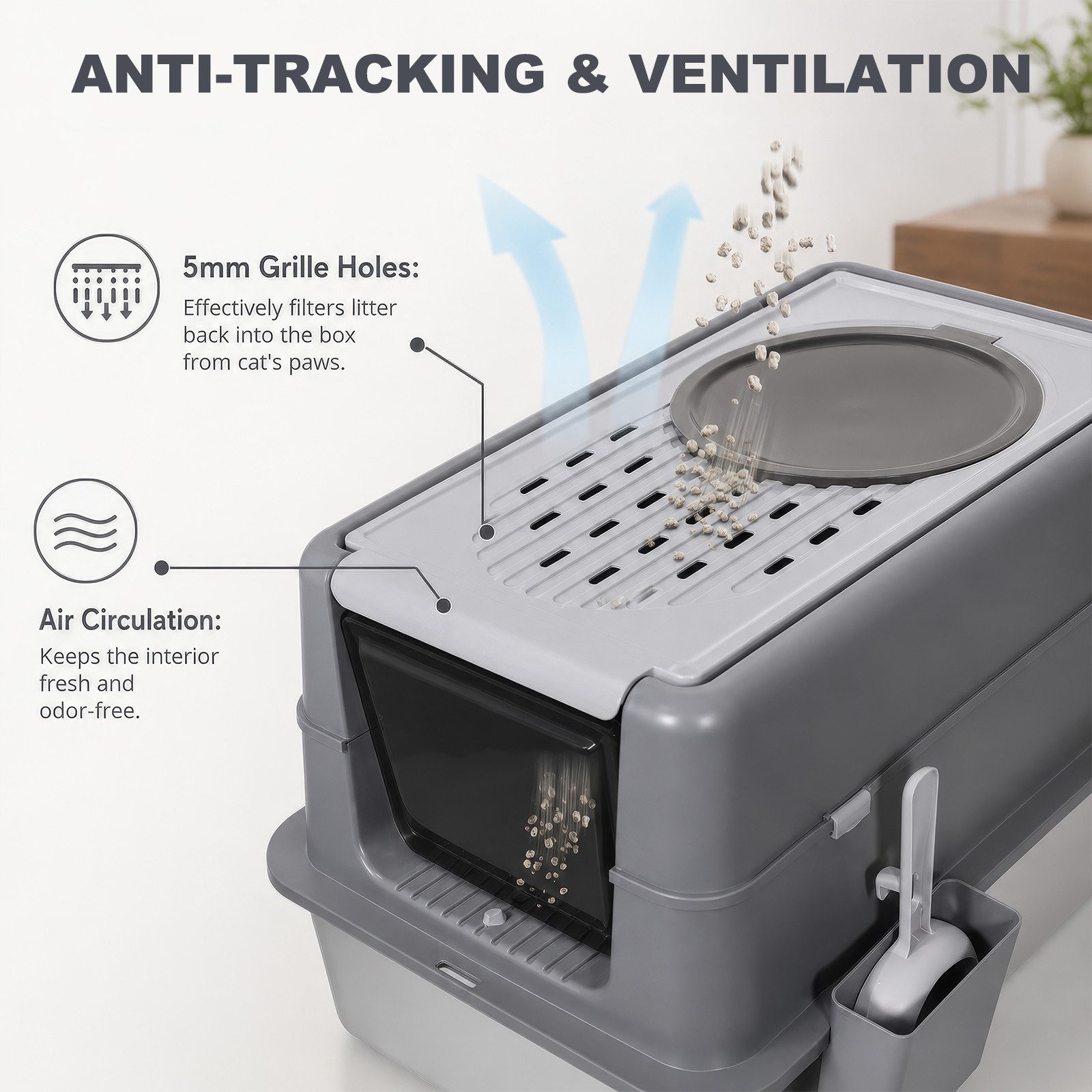 BlingBin Katzentoilette Katzenklo Edelstahl mit Deckel, XL Katzentoilette mit Streuschaufel, Katzentoilette mit Deckel und Schaufel, für Katzen bis 15 kg