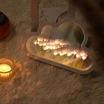 Rutaqian Nachtlicht DIY Cloud Tulp Mirror Nacht Licht Desktop Spiegel Atmosphäre Lampe, Die Blumen sind mit Materialien verpackt,Sie müssen sie selbst basteln