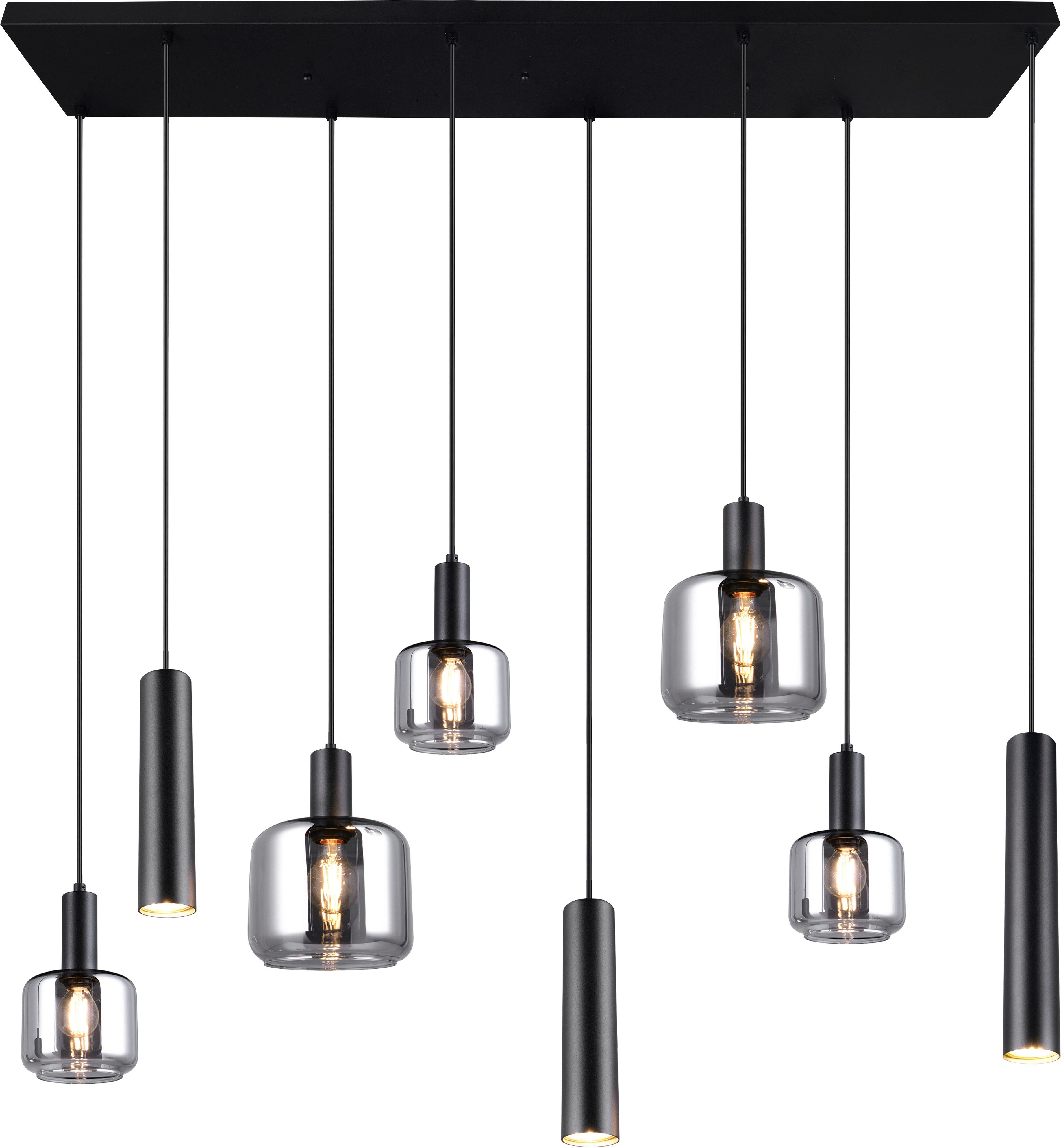 TRIO Leuchten Pendelleuchte MATARO, Hängelampe schwarz, Leuchtmittel wechselbar, Leuchtmittel wechselbar, warmweiß - kaltweiß, mit chrombedampften Glas Lampenschirmen smokefarbig