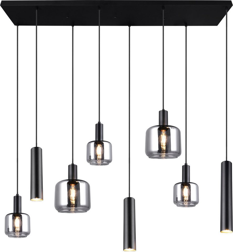 TRIO Leuchten Pendelleuchte MATARO, Hängelampe schwarz, Leuchtmittel wechselbar, Leuchtmittel wechselbar, warmweiß - kaltweiß, mit chrombedampften Glas Lampenschirmen smokefarbig