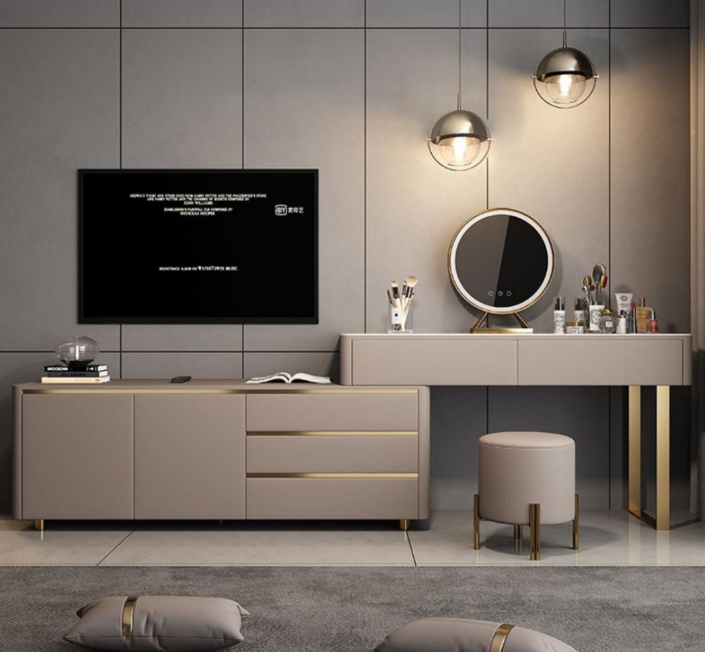 JVmoebel Schminktisch Eleganter Frisiertisch in Grau mit RTV Design (1-St., Nur Schminktisch mit RTV), Made in Europa