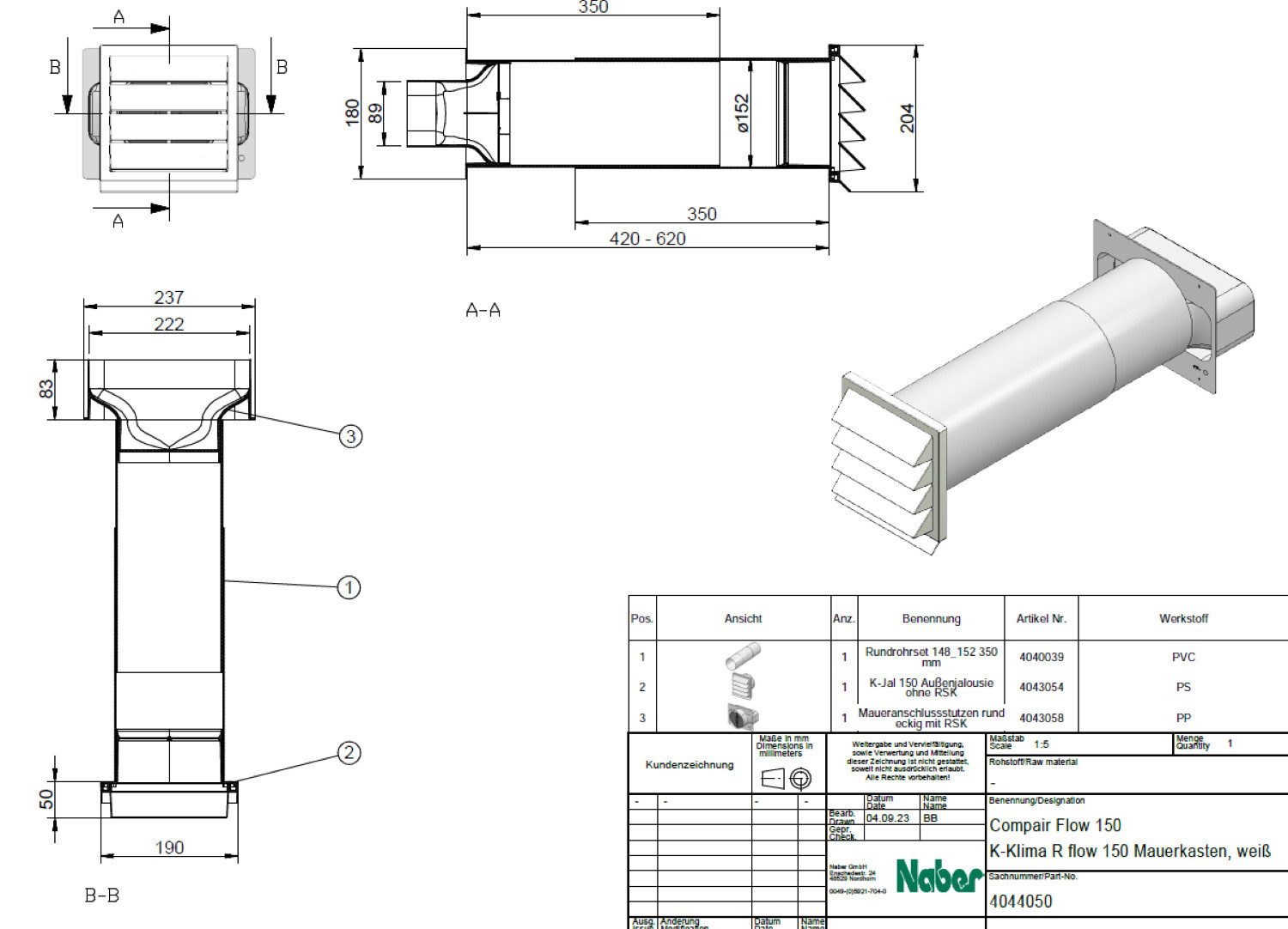Naber Mauerkasten COMPAIR flow 150 K-Klima-R flow 150 Mauerkasten 4044050